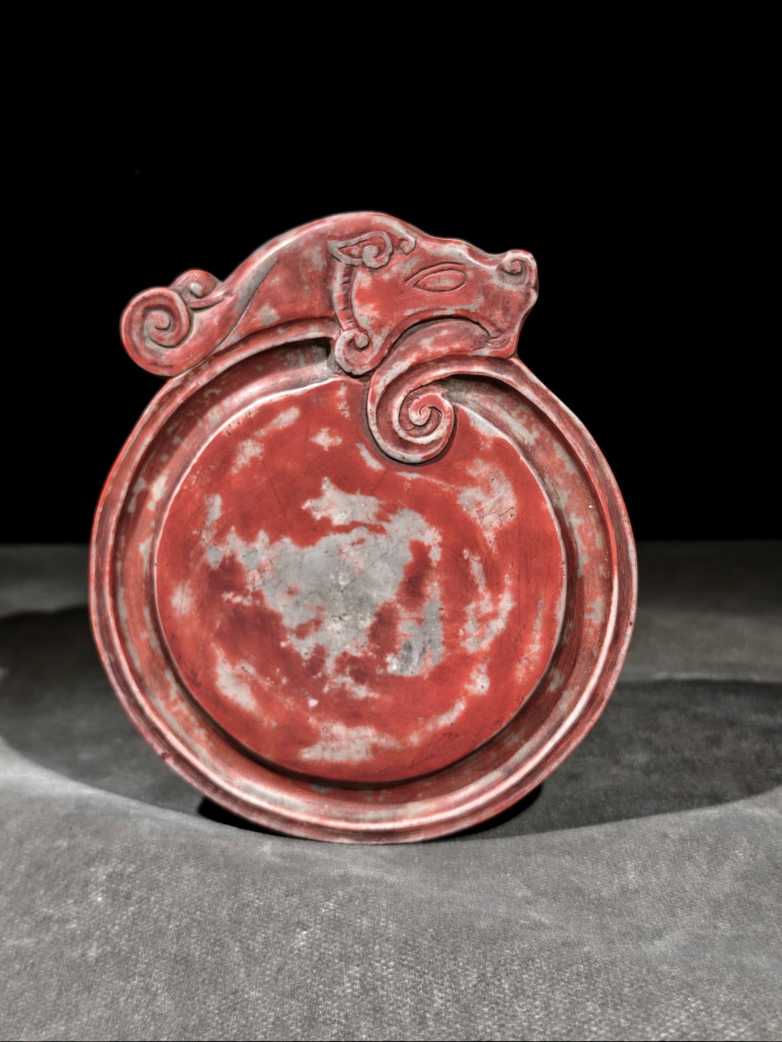 Old Tibetan Duan Stone Inkstone: Length: 14.7cm, Width: 12.6cm, Height: 2.2cm,