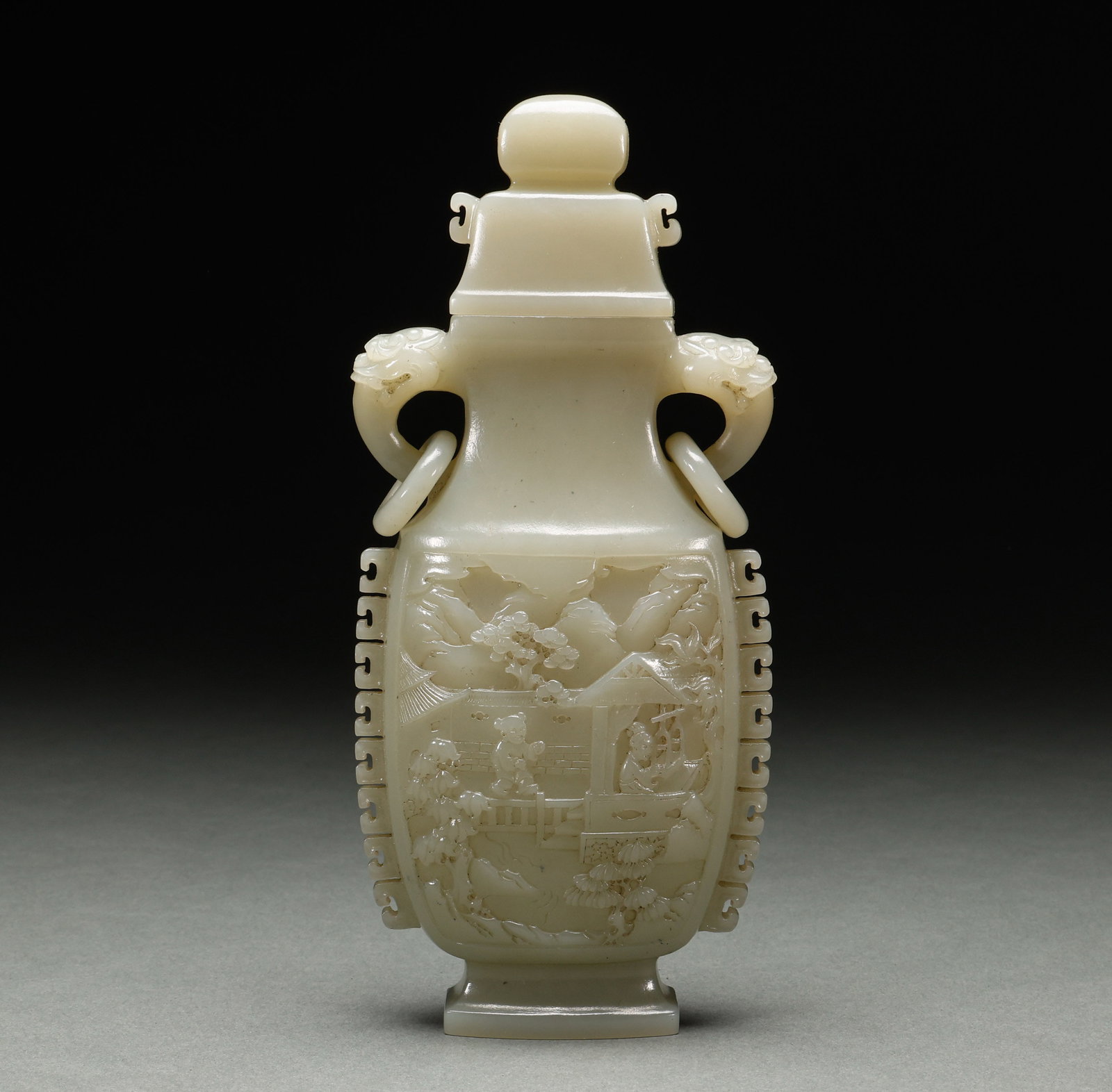 Qing Dynasty Hotan Jade Bottle with Character Stories: Height: 21cm, Width: 9cm, Weight: 445g