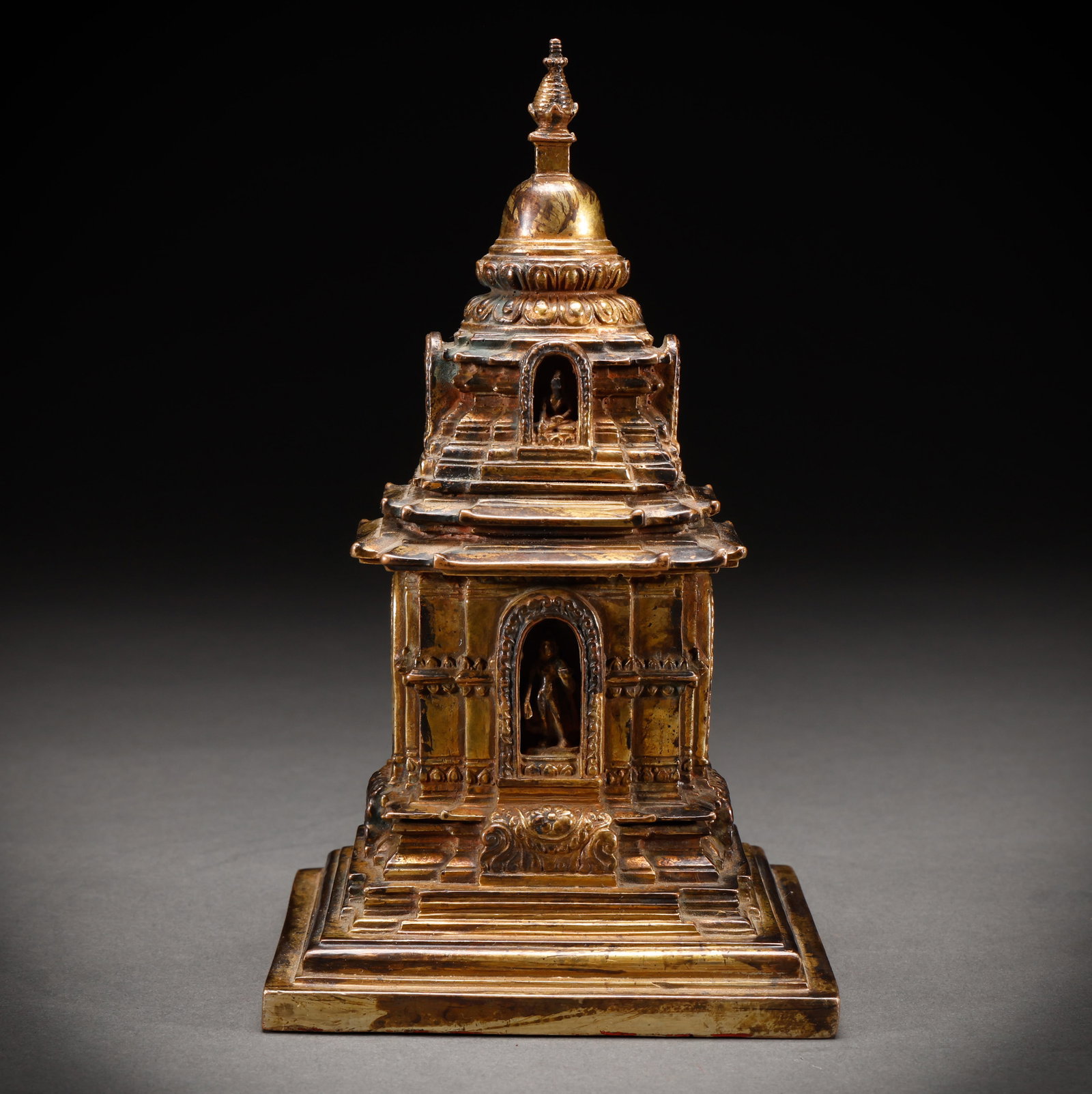 Ming Dynasty Copper Gilded Buddha Pagoda: Height: 19cm, Width: 10.5cm, Weight: 1264g