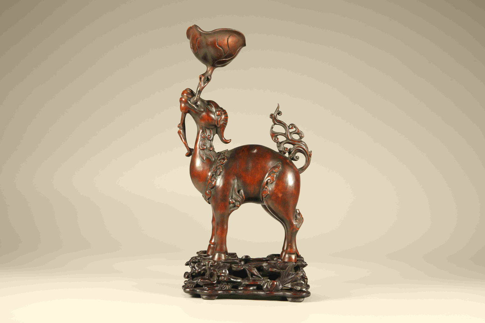 Qing Dynasty boxwood carved auspicious animal ornaments: Height: 28cm, Width: 14cm,