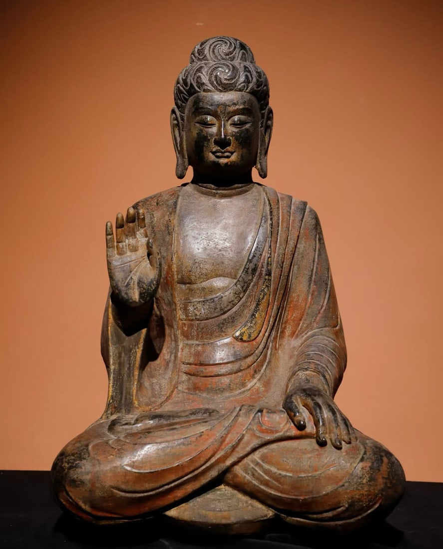 Before the Ming Dynasty, blue stone painted Buddha statues: Height: 68cm, Width: 43cm,