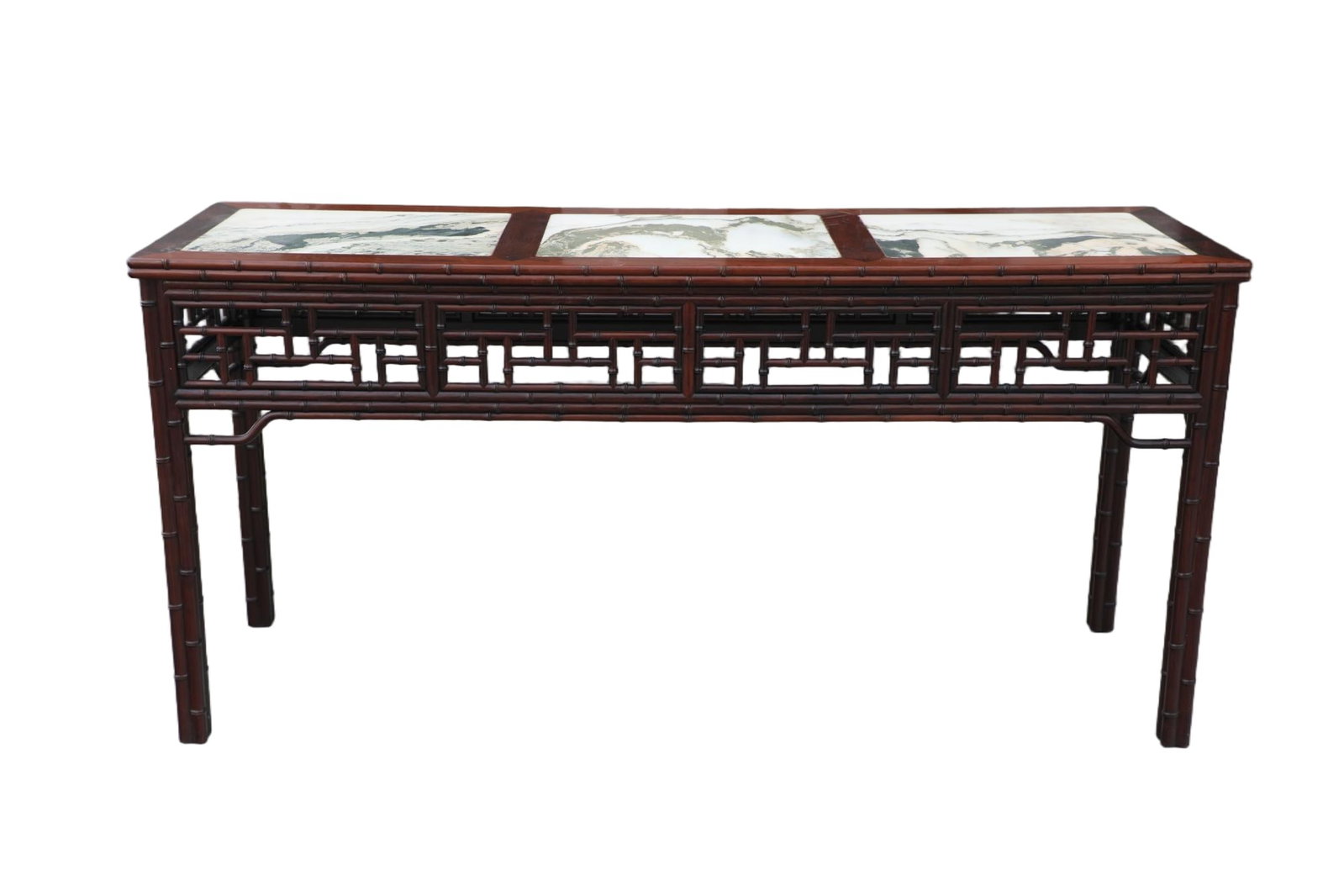 Qing Dynasty Huanghua Pear Carving Bamboo Knot Pattern Embedded Cloud Stone Long Strip Case: Length: 175cm, Width: 51cm, Height: 85cm,