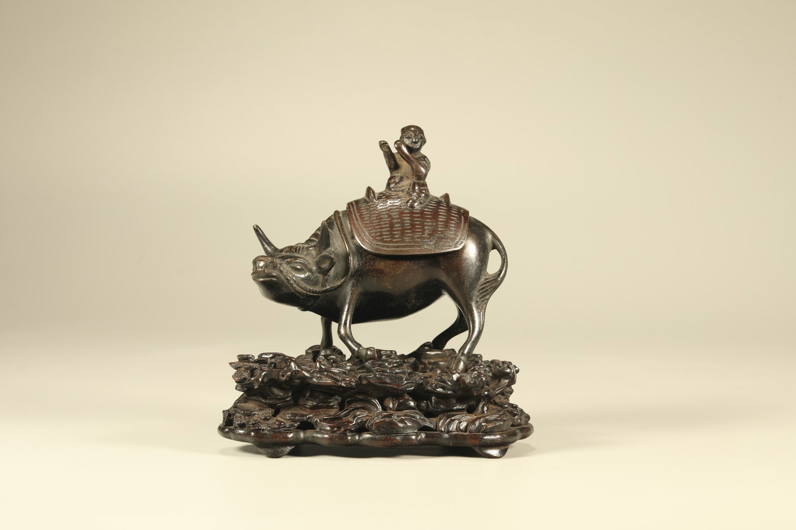 Qing Dynasty Copper Boy Bull Aromatherapy: Height: 13cm, Width: 12cm,