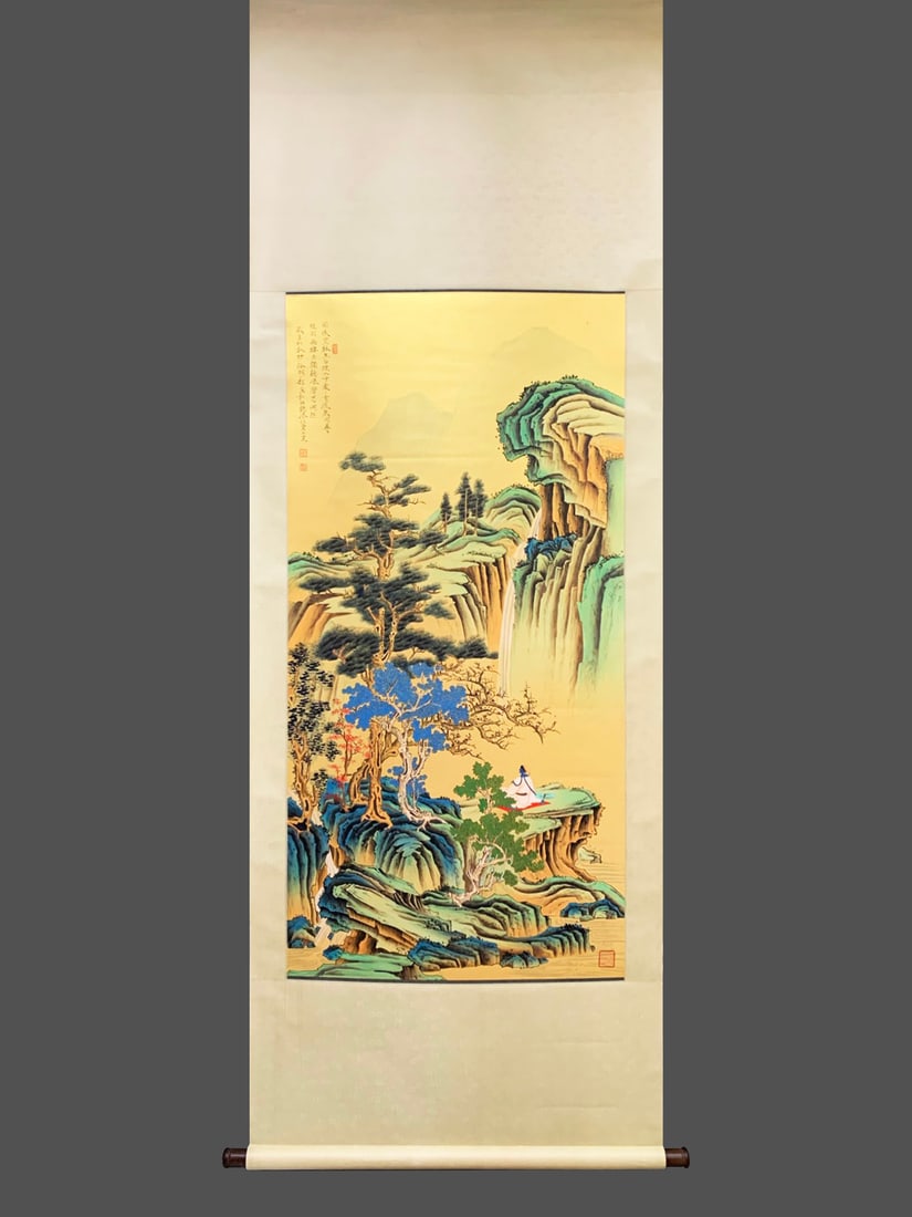 Ren Chongguan waterfall blueprint vertical axis: Height: 138cm, Width: 67cm,