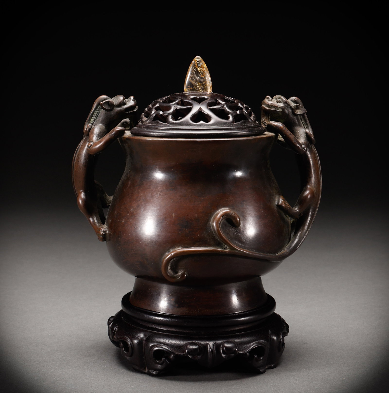 Ming Dynasty copper tire cloisonn ?? double ear stove: Height: 20cm, Width: 15cm, Weight: 1868g