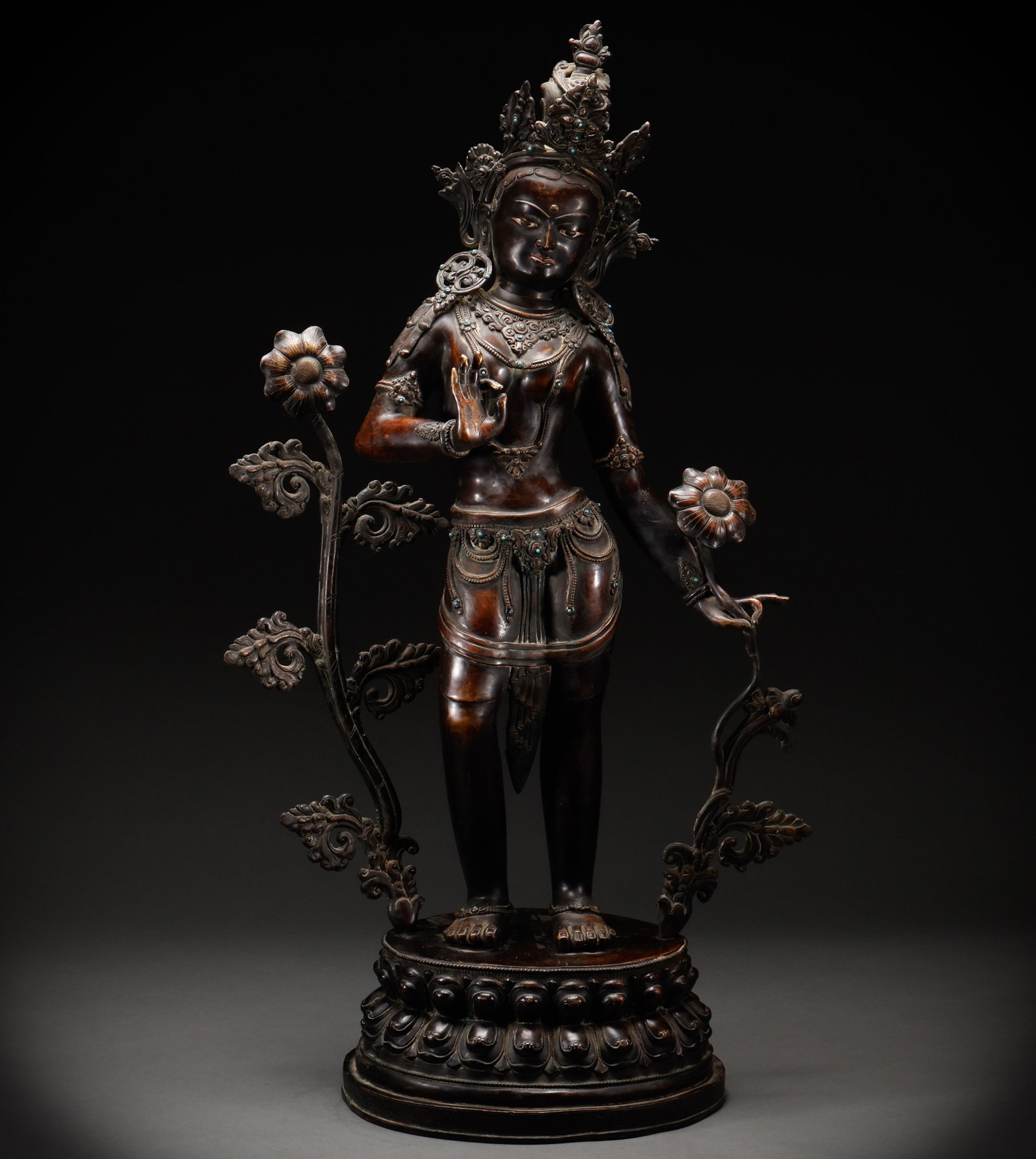 Qing Dynasty Copper Gilded Diamond Satya: Height: 90cm, Width: 32cm, Weight: 21392g