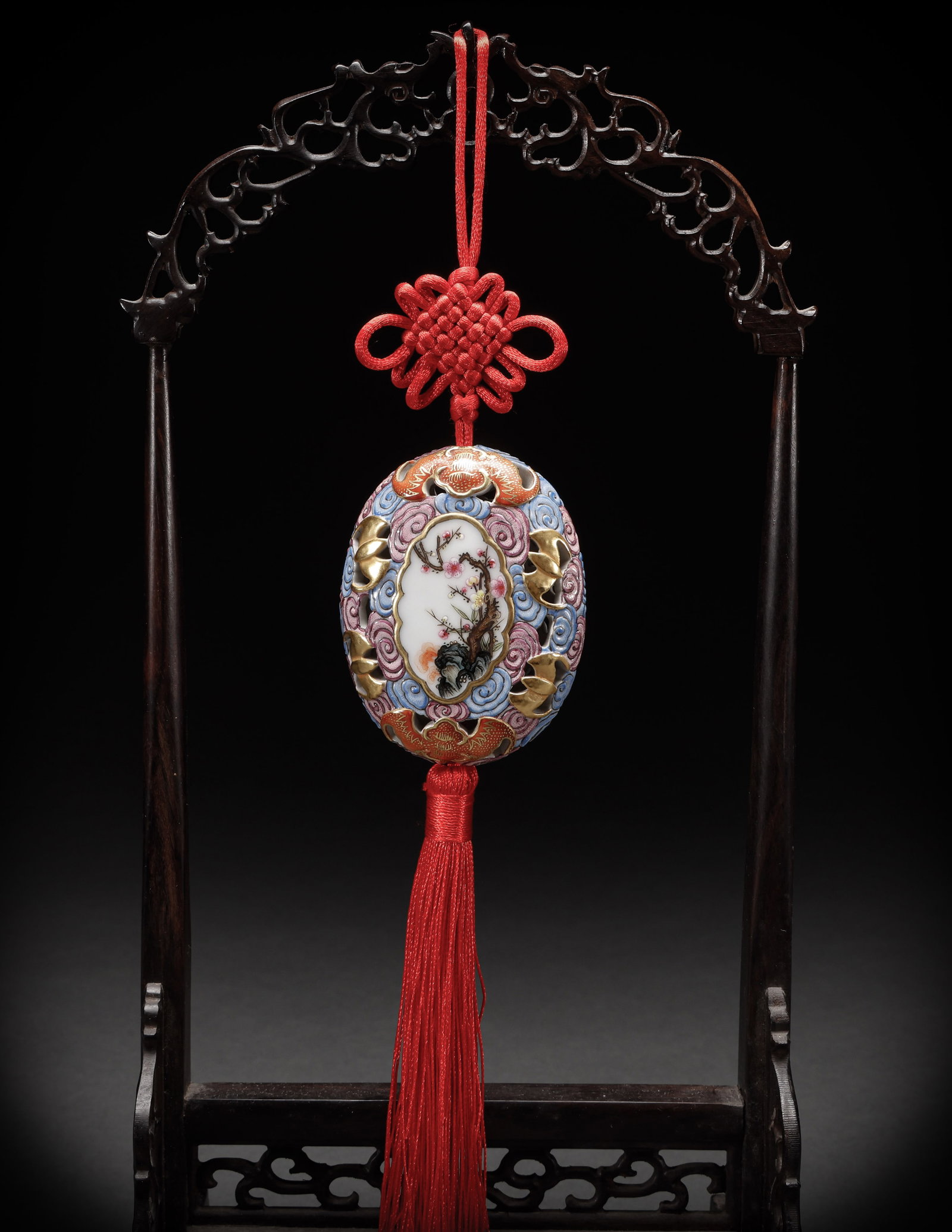 Qing Dynasty Pink Flower Bat Pattern Pendant (1 of 6)