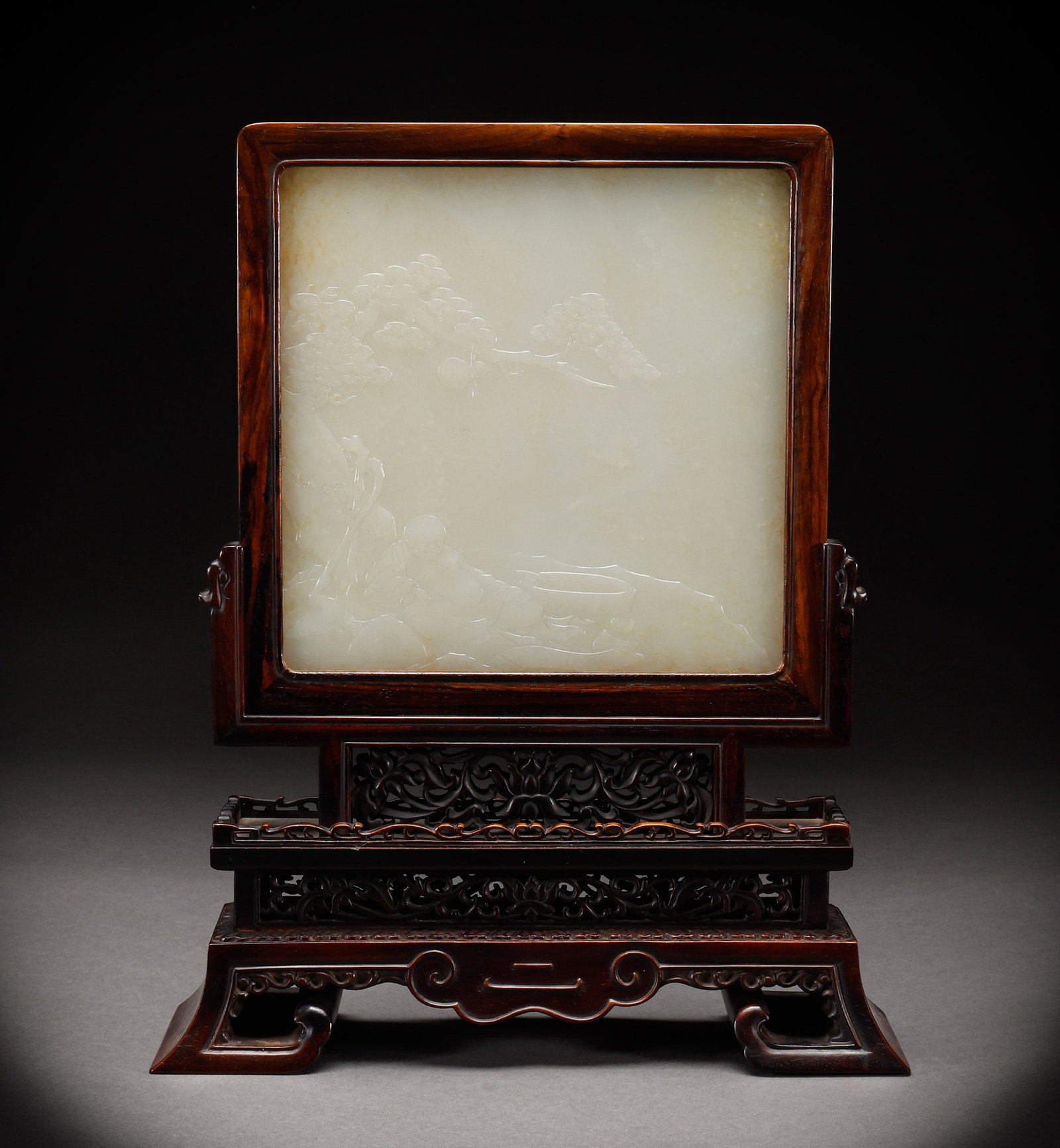Hotan Jade Screen Insertion in Qing Dynasty: Height: 32cm, Width: 26cm, Weight: 1620g