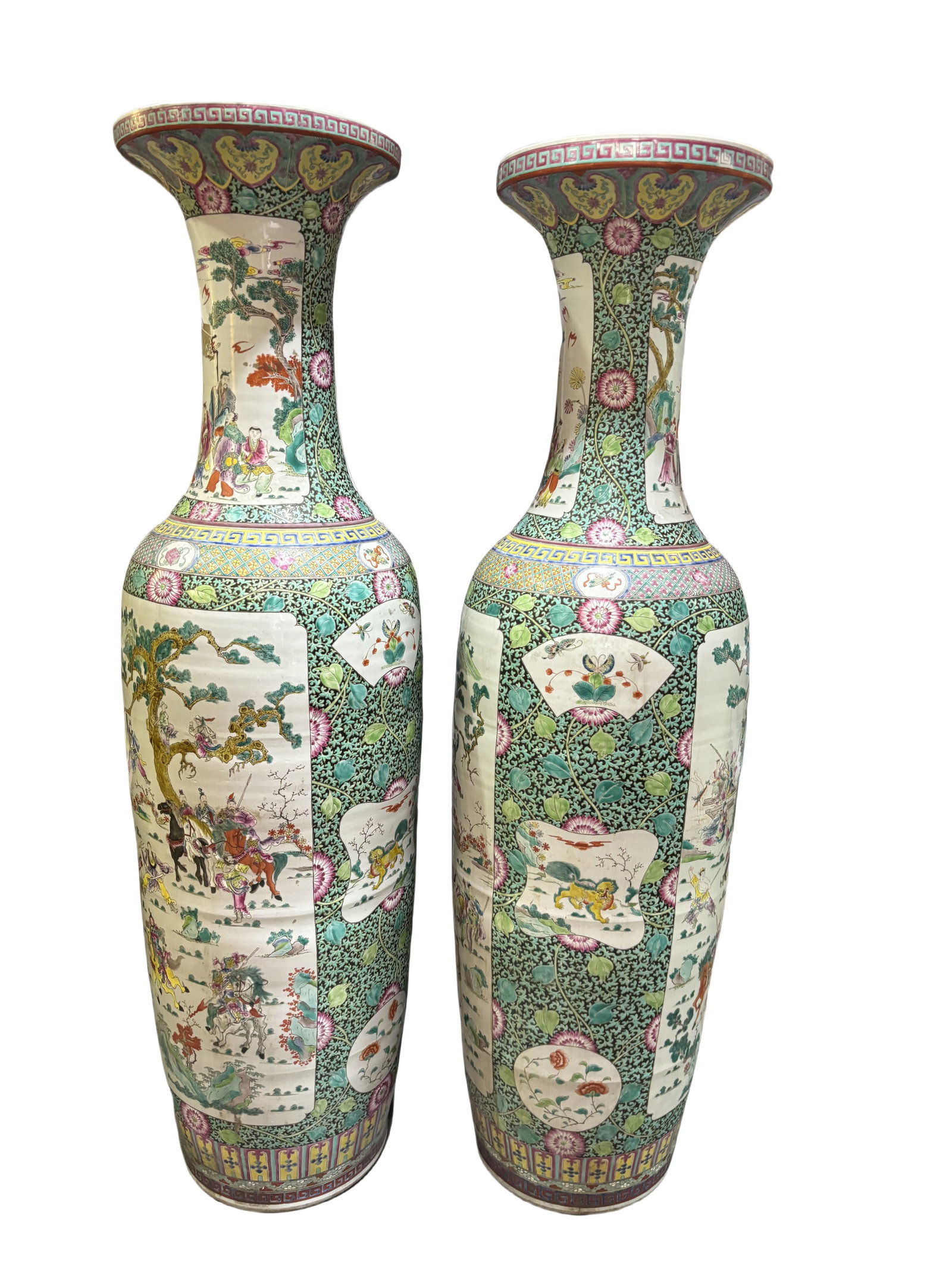 Qing Dynasty Pink Window Opening Character Story Appreciation Bottle Pair: Height: 178cm, Width: 53cm