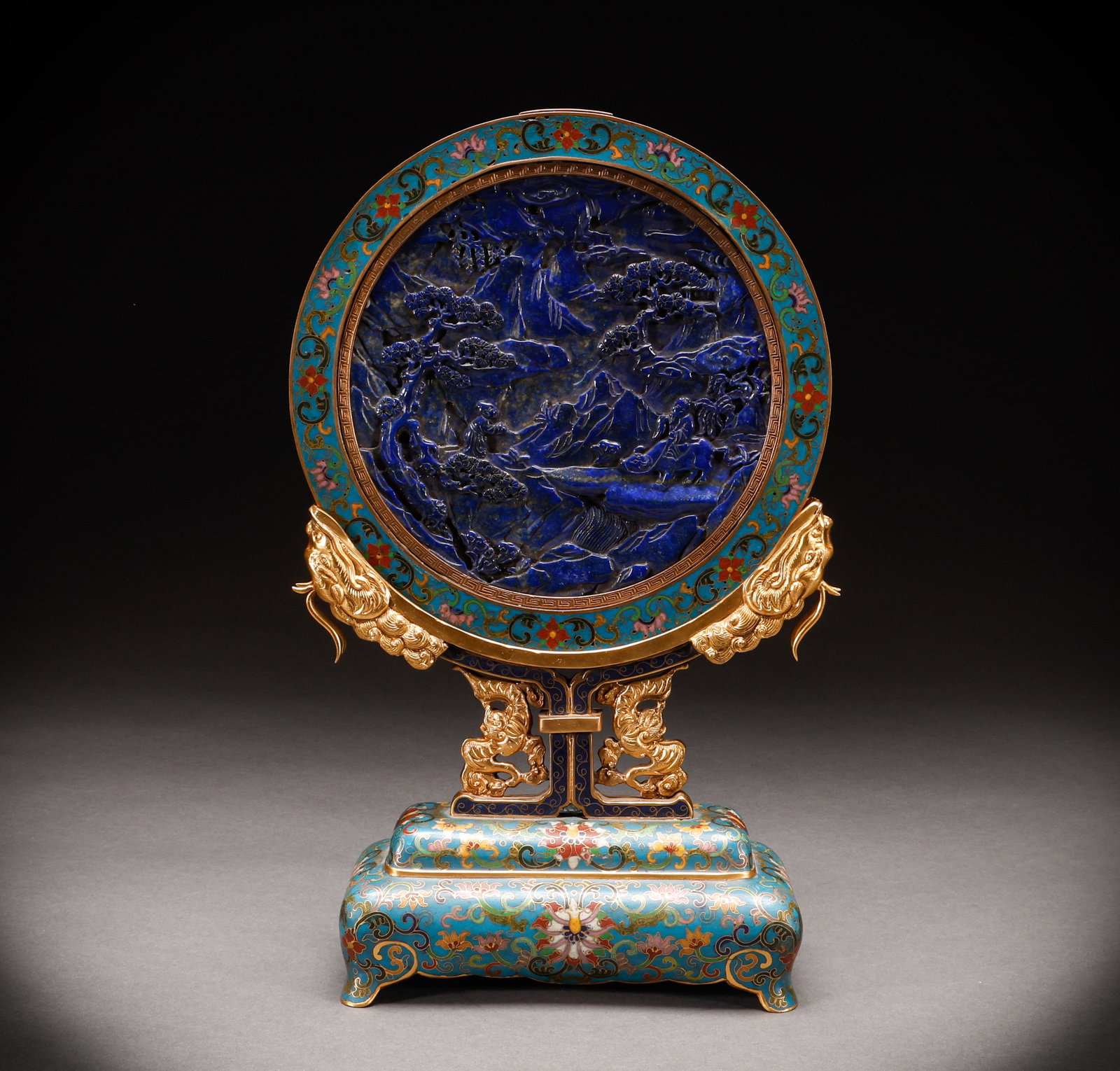 Qing Dynasty cloisonn ?? inlaid with lapis lazuli for screen insertion (1 of 13)