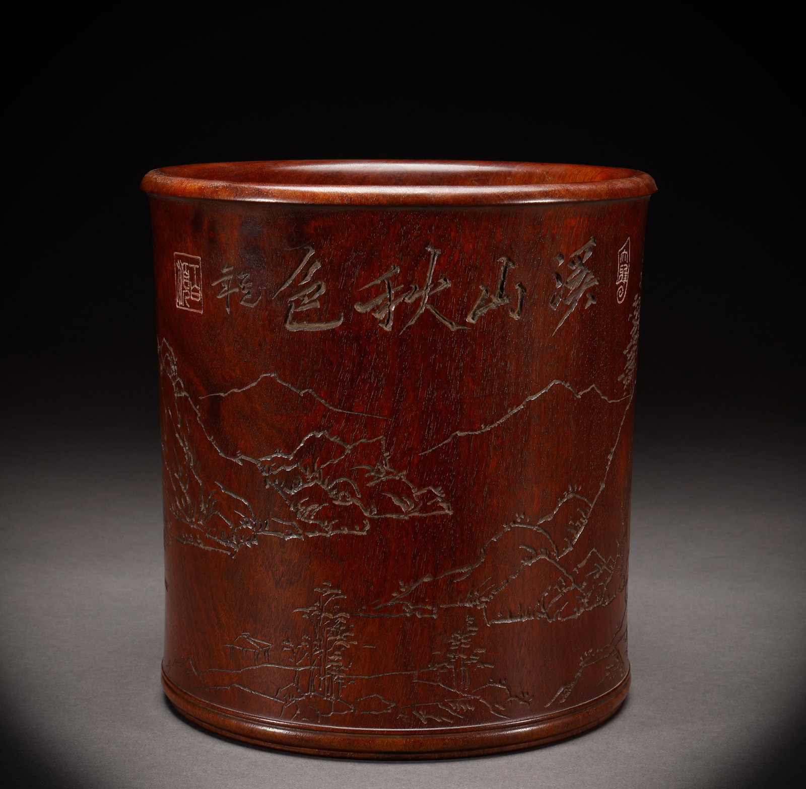 Qing Dynasty Huanghua Pear Pen Holder: Height: 19cm, Width: 18cm, Weight: 1288g