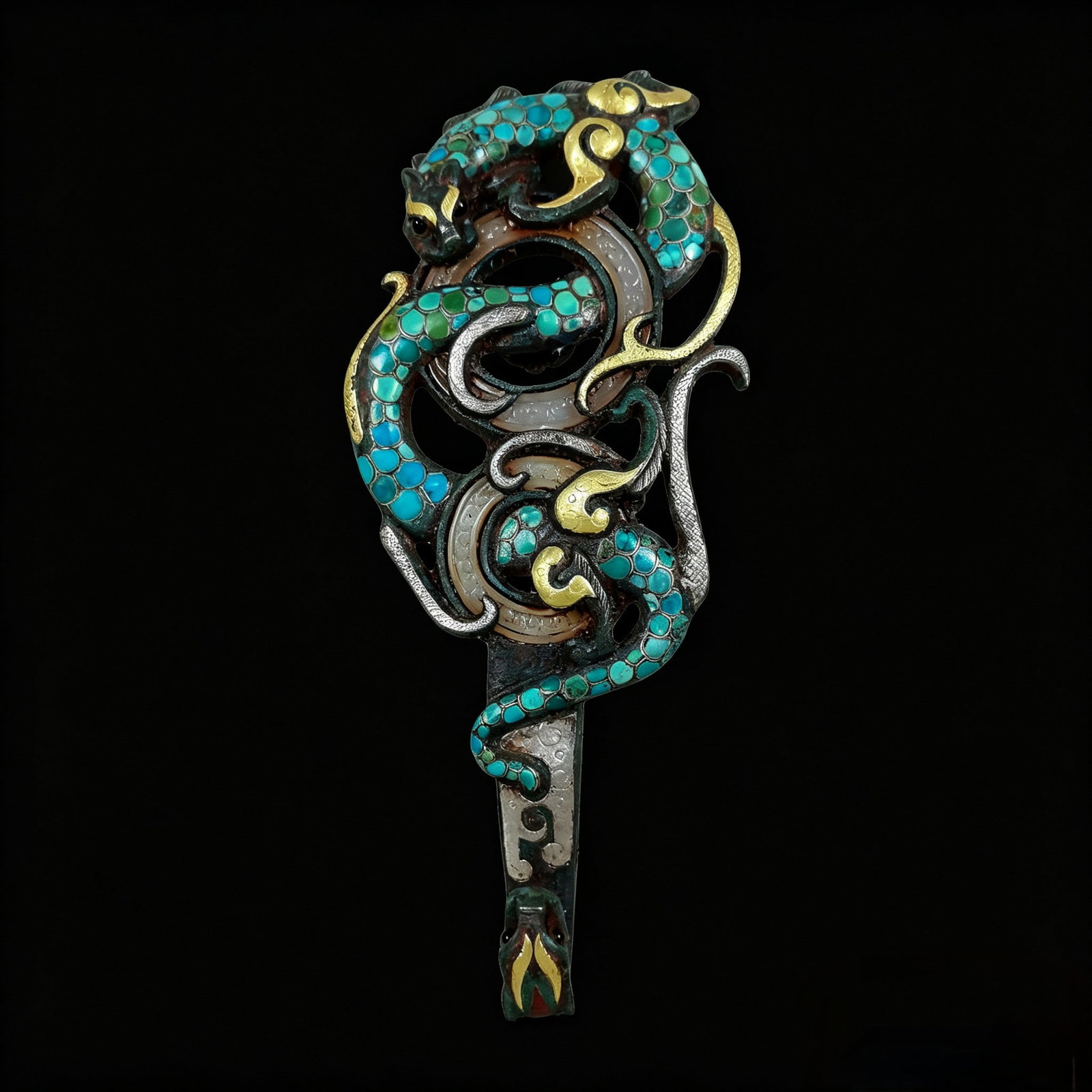 Before the Ming Dynasty, bronze was mixed with gold and silver hooks: Length: 24cm, Width: 10cm, Weight: 641g