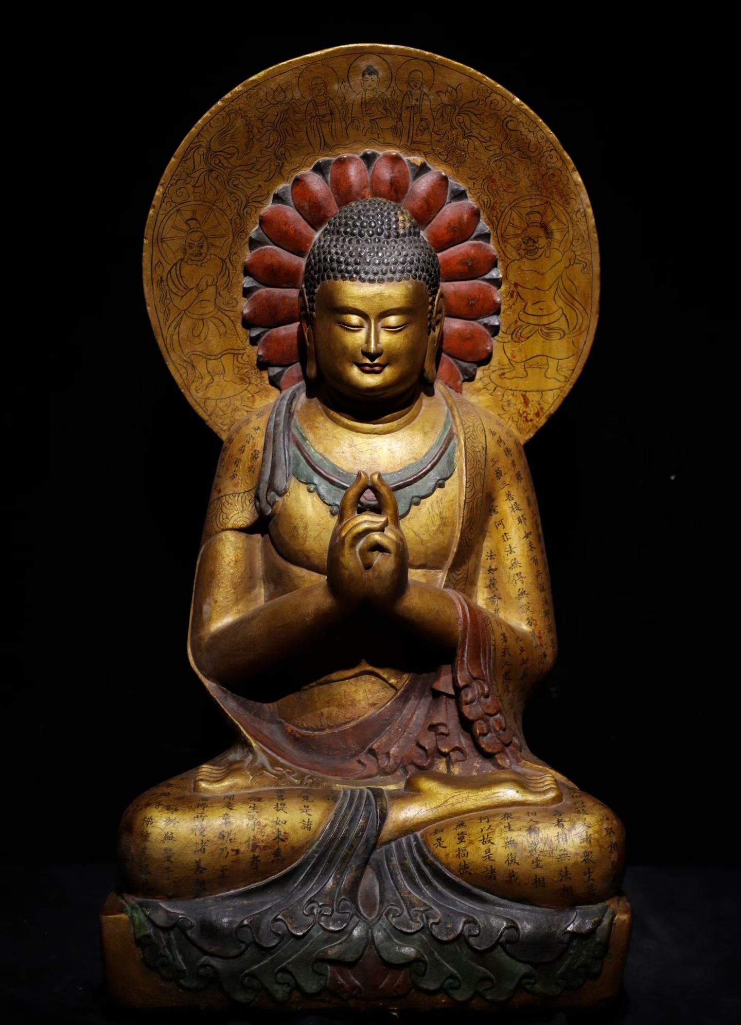 Before the Ming Dynasty, blue stone painted Buddha statues: Height: 80cm, Width: 46cm,