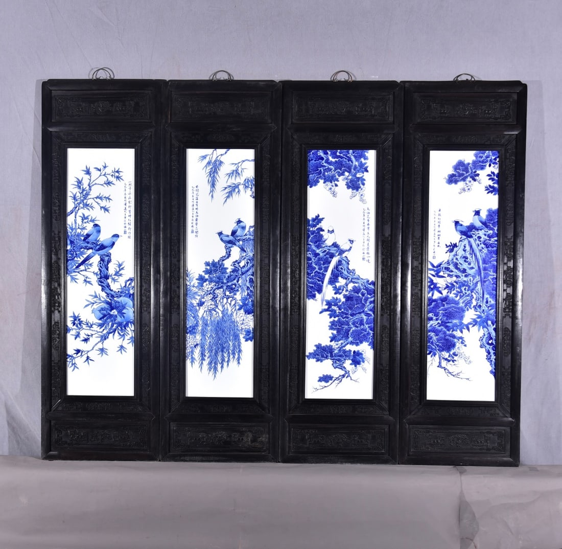 Before the Ming Dynasty, there was a set of blue and white hanging screens (1 of 10)