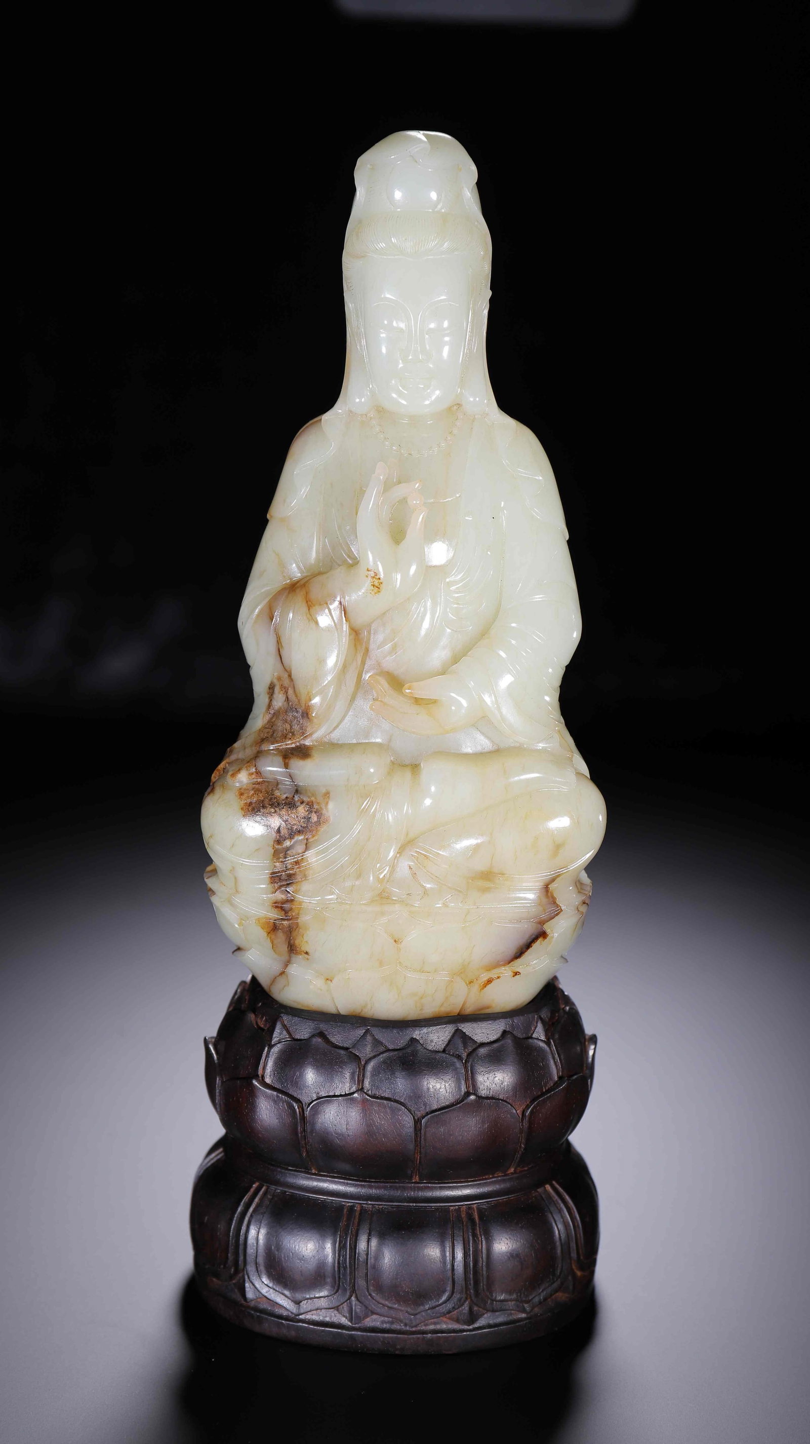 Qing Dynasty Hotan Jade Avalokitesvara Statue: Height: 30cm, Width: 10cm,