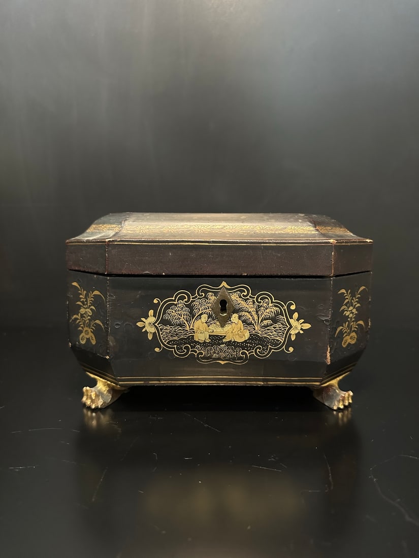 Qing Dynasty tin tea can: Length: 20.5cm, Width: 15cm, Height: 12cm,