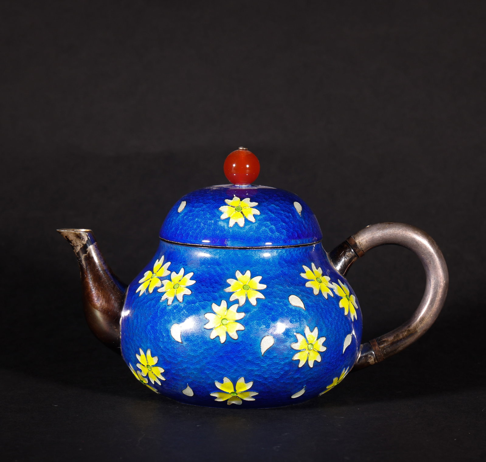 Old Japanese Blue Silver Pot: Height: 9cm, Width: 13cm, Weight: 269g