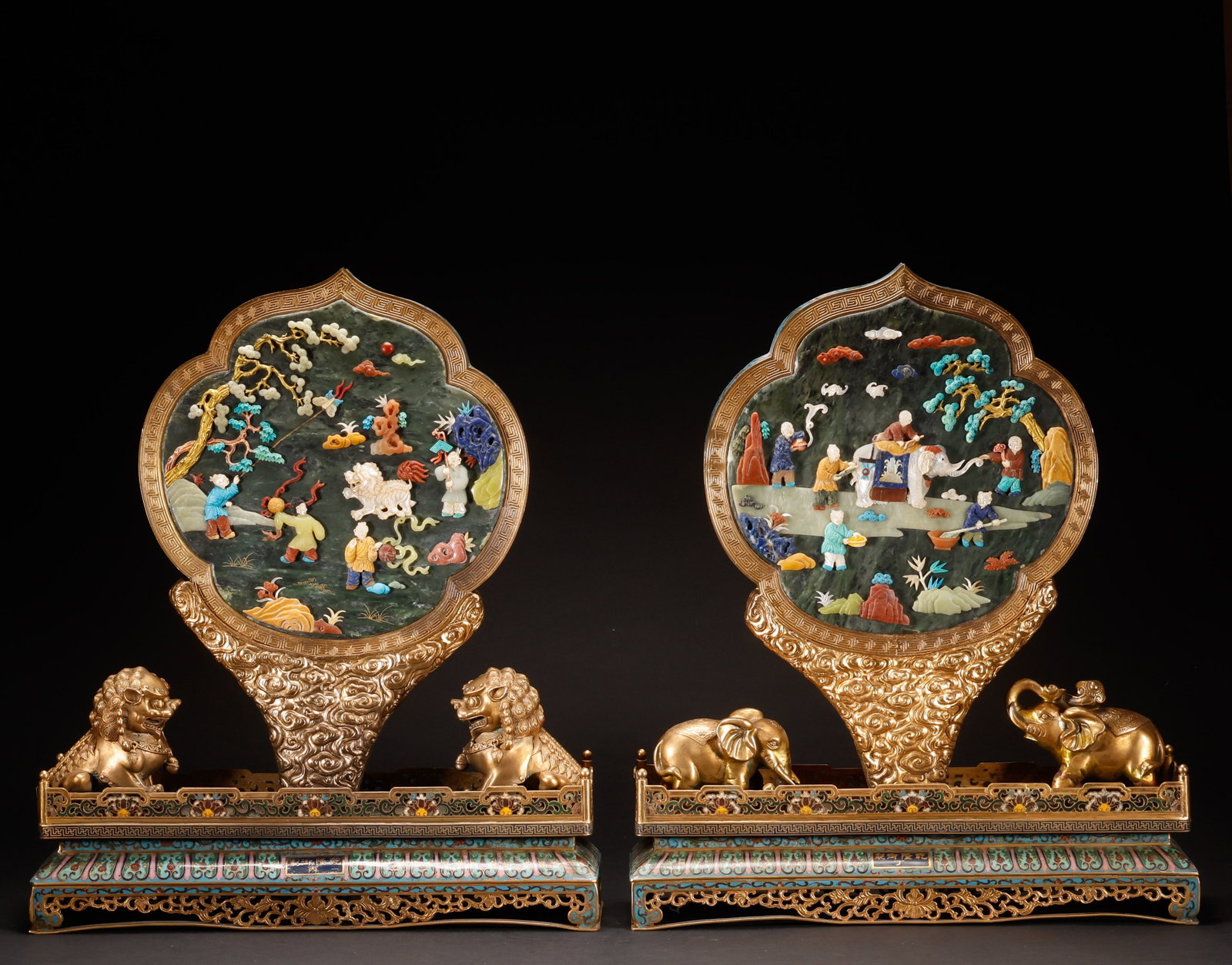 A pair of copper cloisonn ?? inlaid with a hundred treasures and inserted into a screen during the (1 of 20)