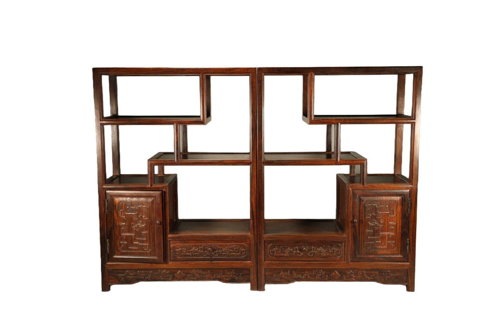 A pair of Huanghua pear carved dragon patterned multi treasure cabinets from the Qing Dynasty (1 of 7)