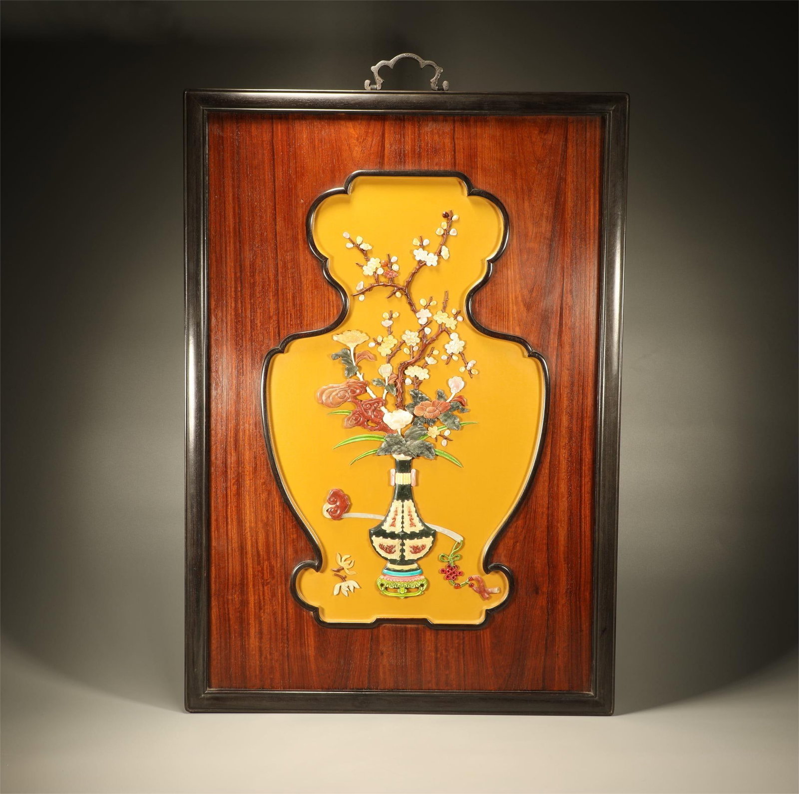 Qing Dynasty Purple Sandalwood Carving with Hundred Treasures of Flowers and Ancient Patterns: Height: 86cm, Width: 60cm,