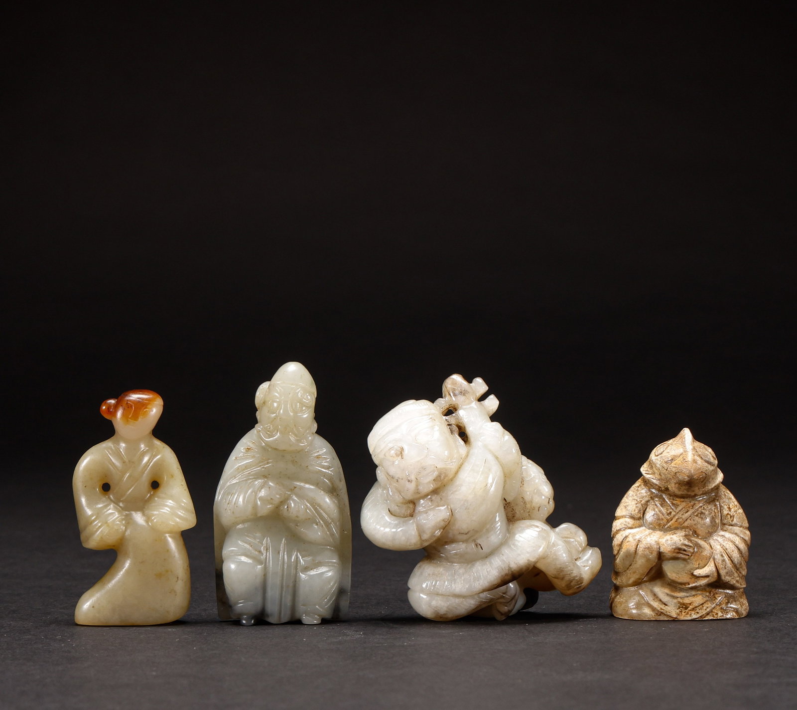 A group of Hotan Jade characters before the Ming Dynasty: Height: 5cm, Width: 4cm,Height: 4cm, Width: 3cm, Weight: 138g
