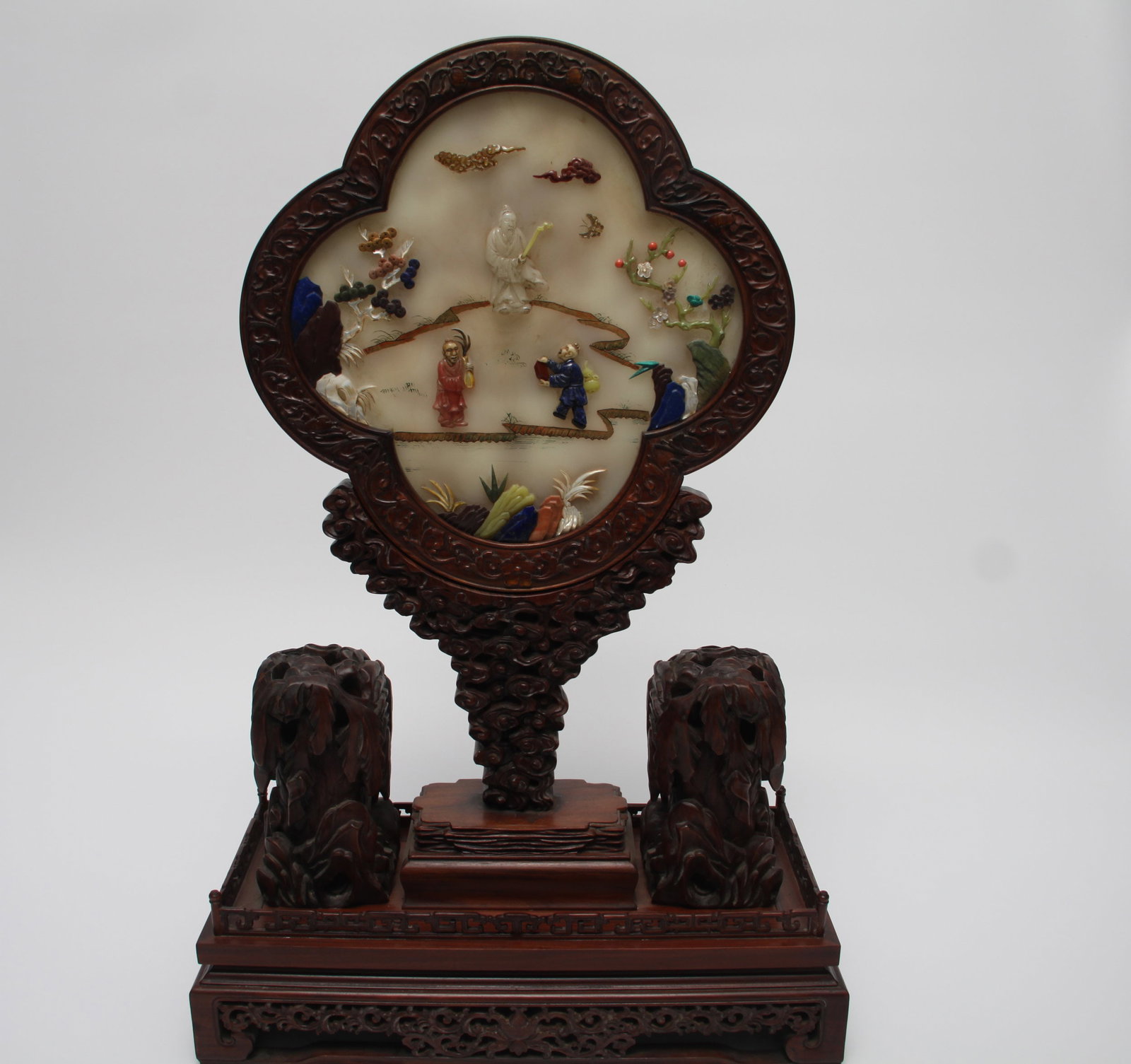 Qing Dynasty Purple Sandalwood Embedded with Hundred Treasures Screen Insertion: Height: 78cm, Width: 50cm