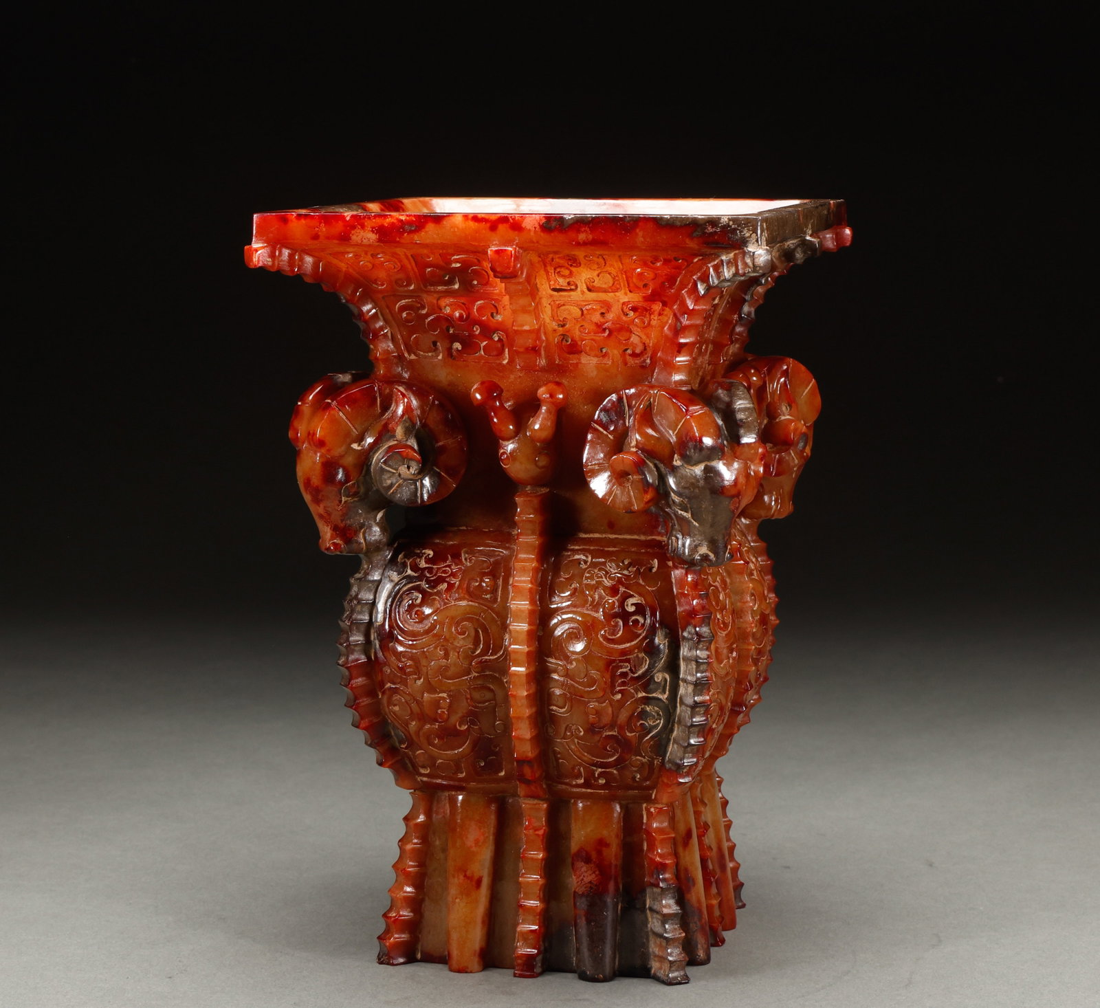 Hotan Jade Four Sheep Square Zun before the Ming Dynasty (1 of 12)
