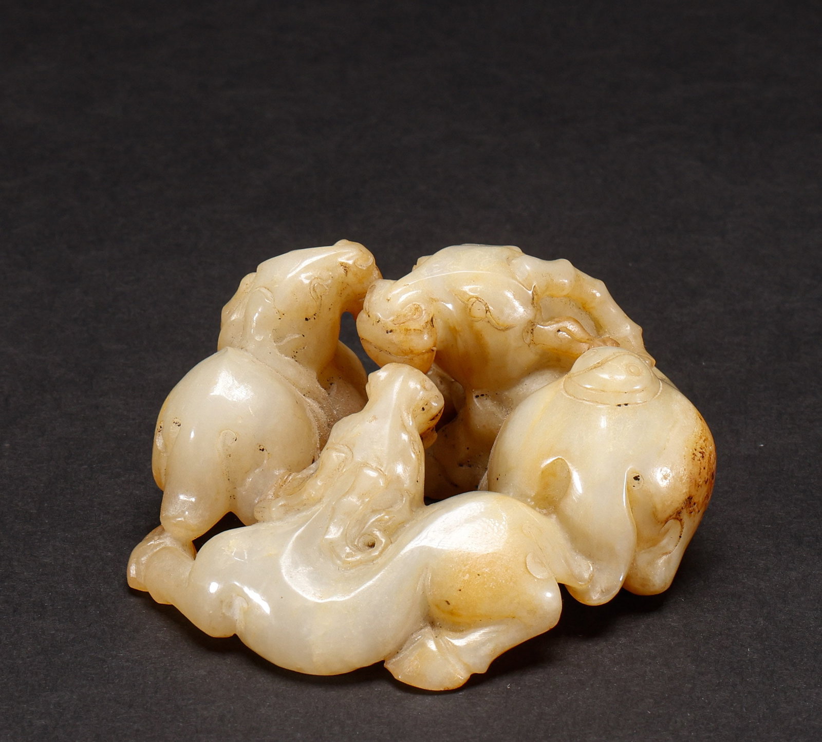 Hotan Jade Sanyang Kaitai in Qing Dynasty: Height: 3.5cm, Width: 8cm, Weight: 175g