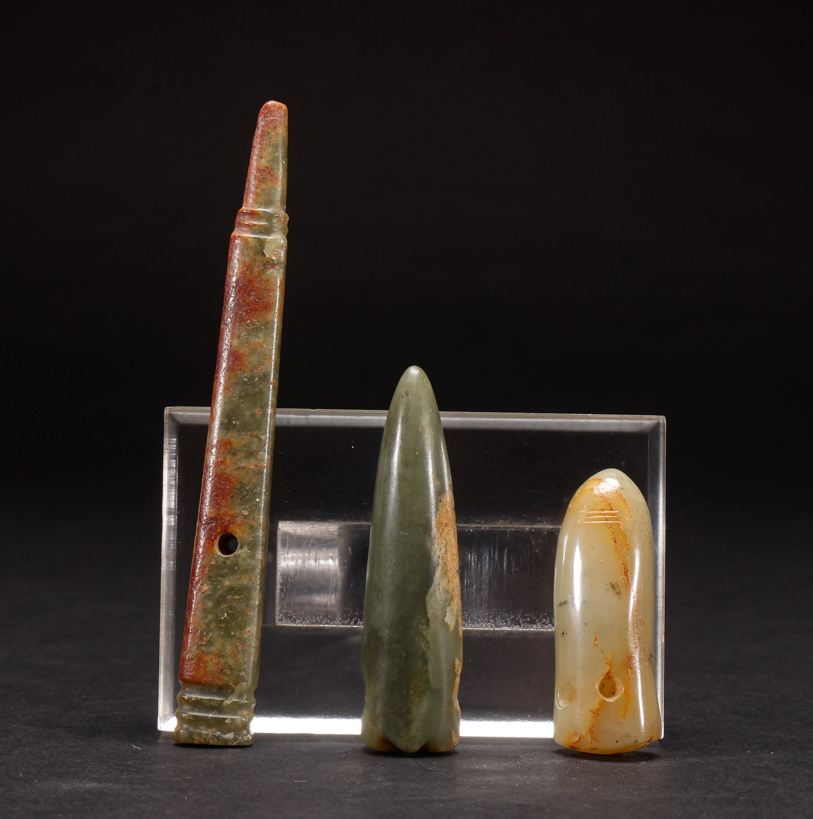 A group of Hotan Jade conical tools before the Ming Dynasty: Height: 11.5cm, Width: 1.5cm,Height: 5.2cm, Width: 2cm, Weight: 82g
