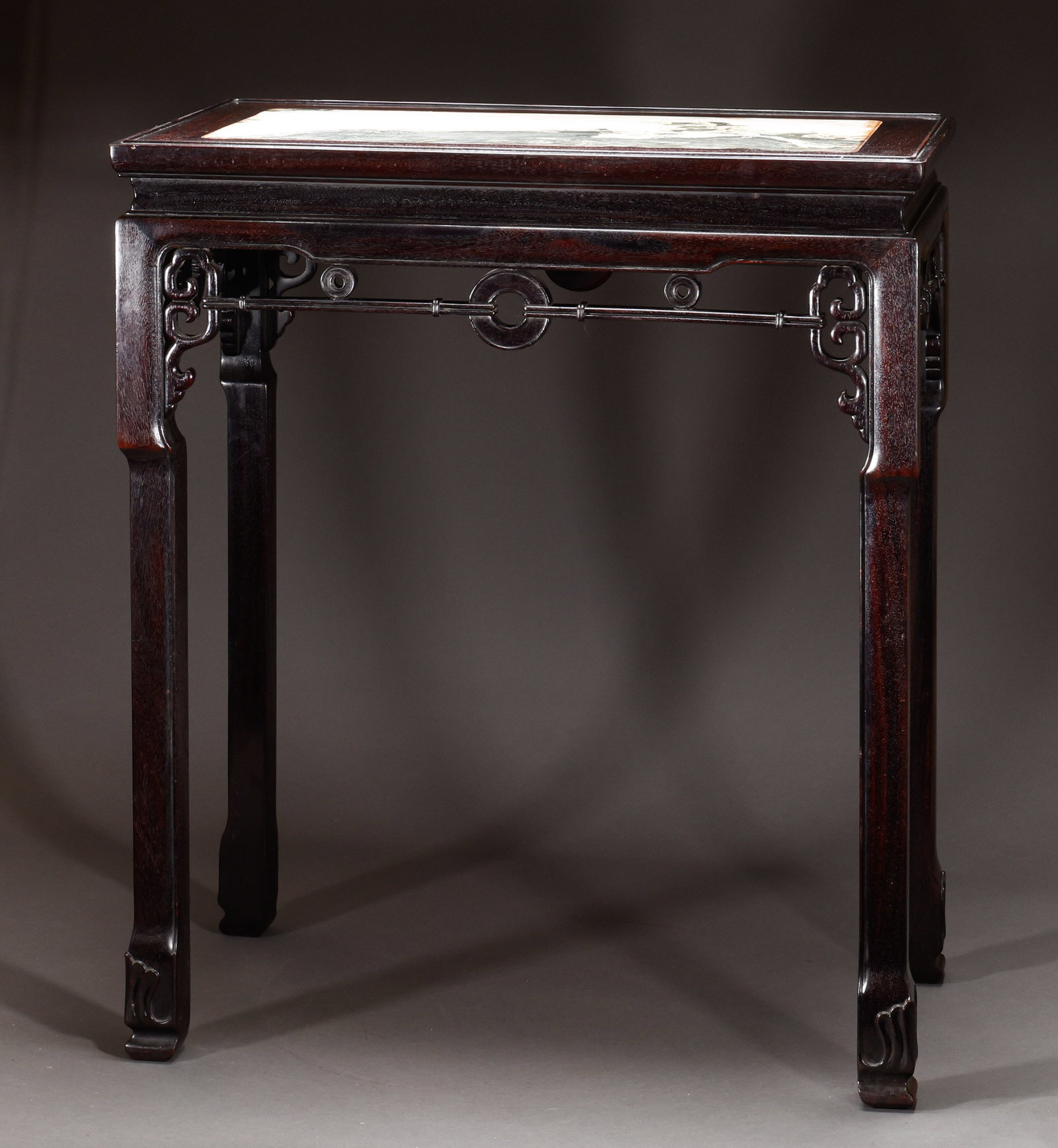 Case of Purple Sandalwood Embedded with Cloud Stone in the Qing Dynasty: Length: 68cm, width: 38cm, height: 80cm,