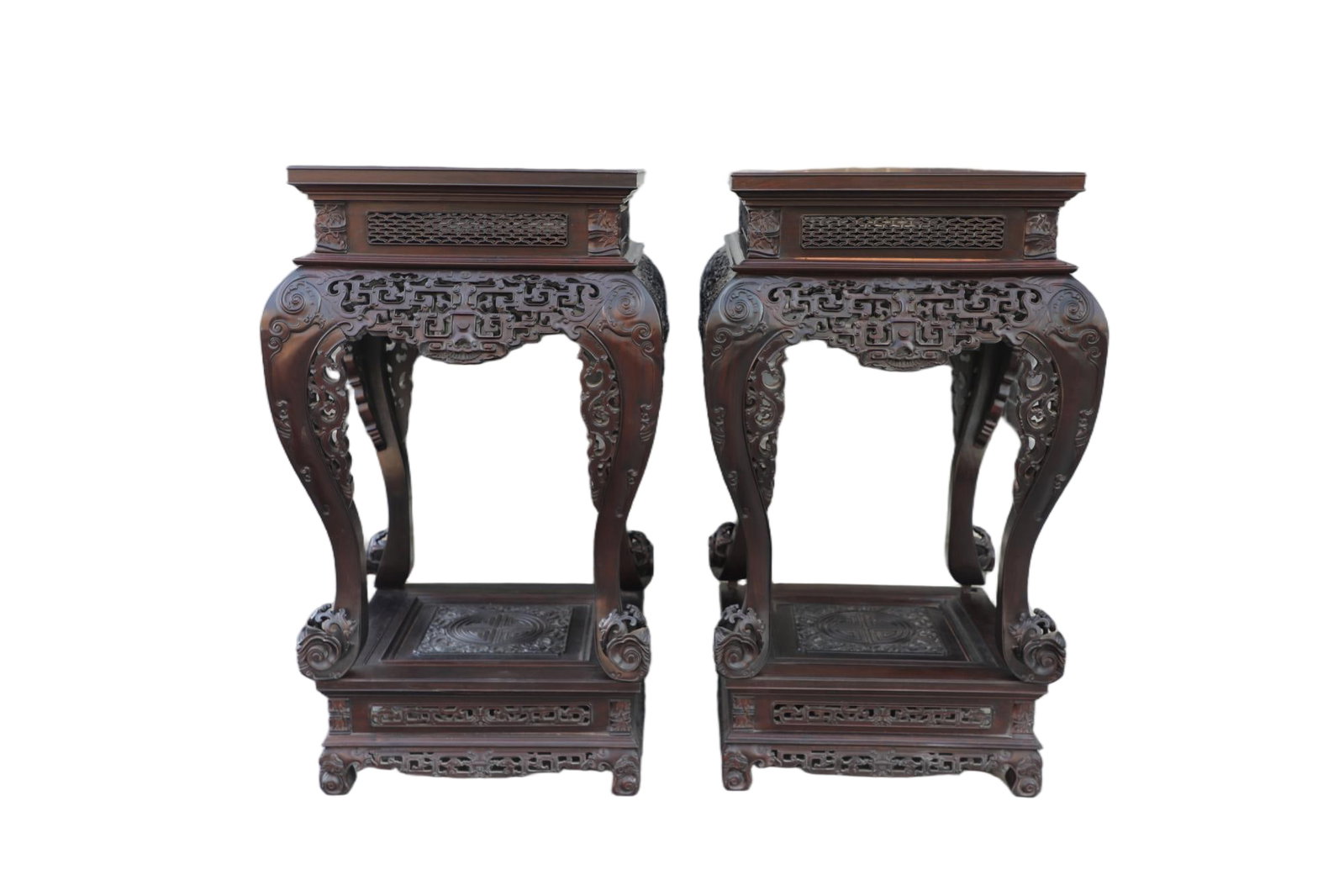 Qing Dynasty Redwood Carving Gouzi Dragon Pattern Fragrance Pair: Height: 115cm, Width: 69cm,