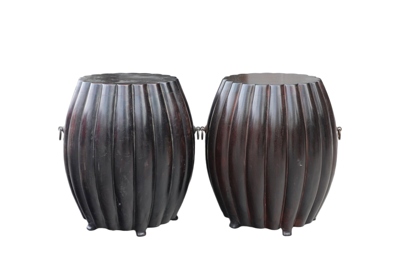 Qing Dynasty Purple Sandalwood Carving Melon Ridge Drum Pier Pair (1 of 6)