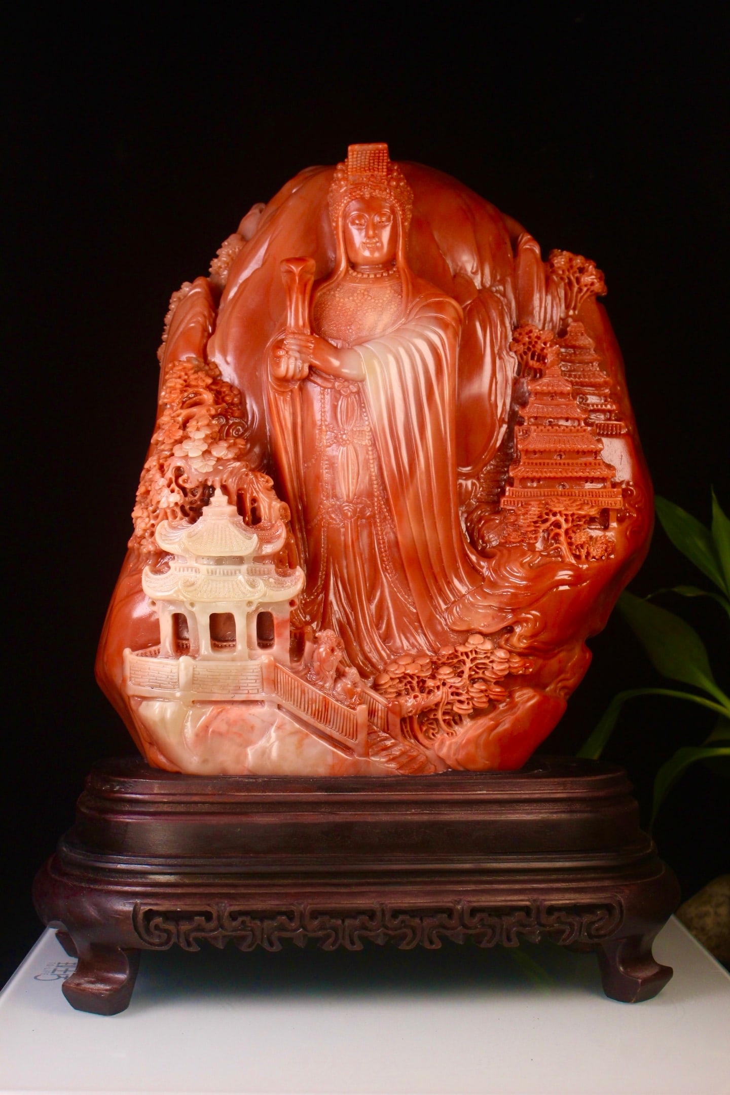 Qing Dynasty Shoushan Furong Stone Mazu Statue: Height: 24cm, Width: 20cm, Weight: 4203g