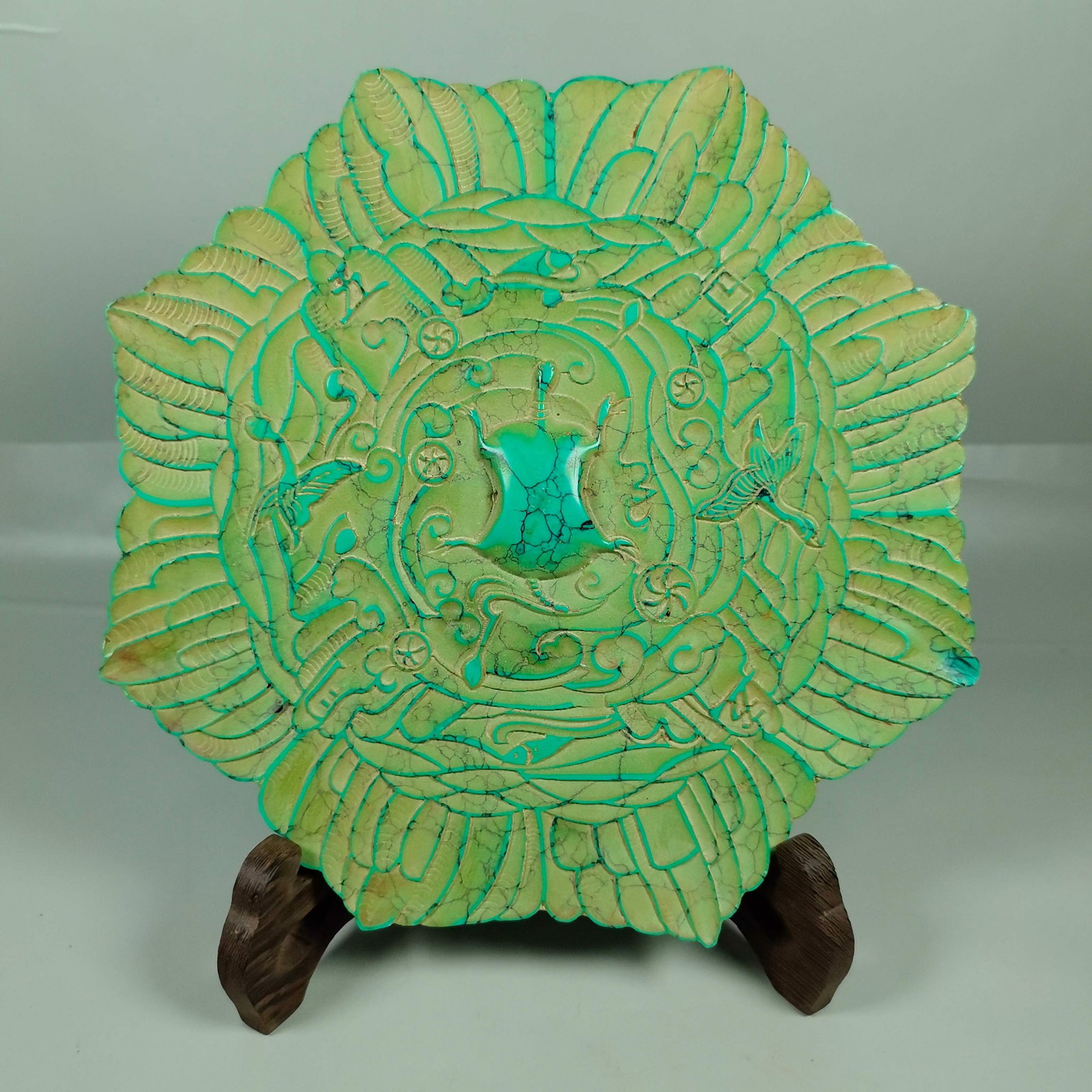 Qing Dynasty turquoise relief divine beast patterned mirror (1 of 9)