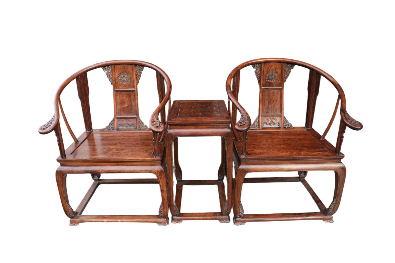 A set of round chairs with carved and entwined floral patterns of Huanghua pear in the Qing Dynasty (1 of 8)