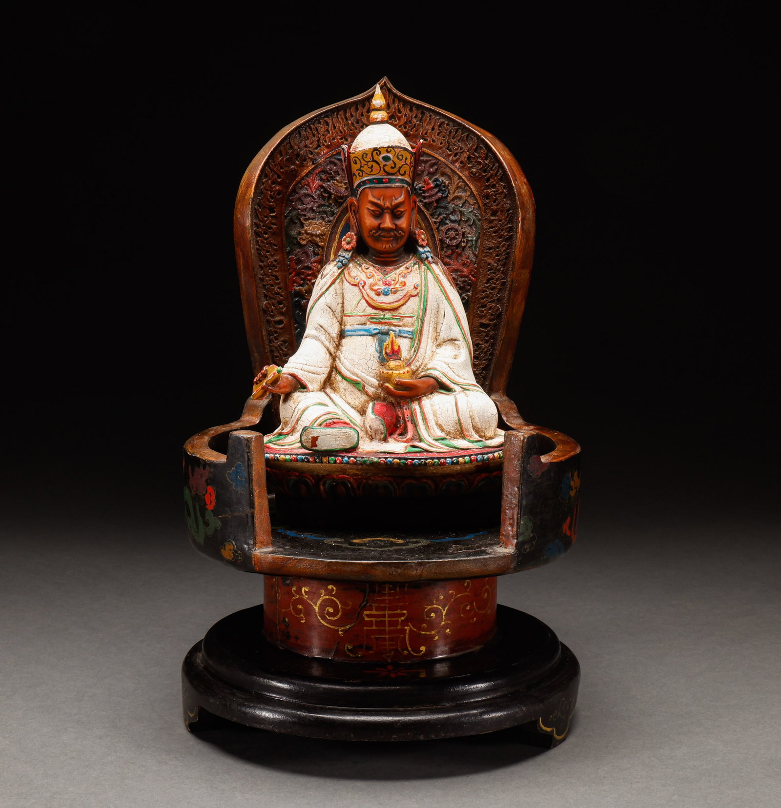 Qing Dynasty boxwood painted lotus and peanut statue of a great master (1 of 10)