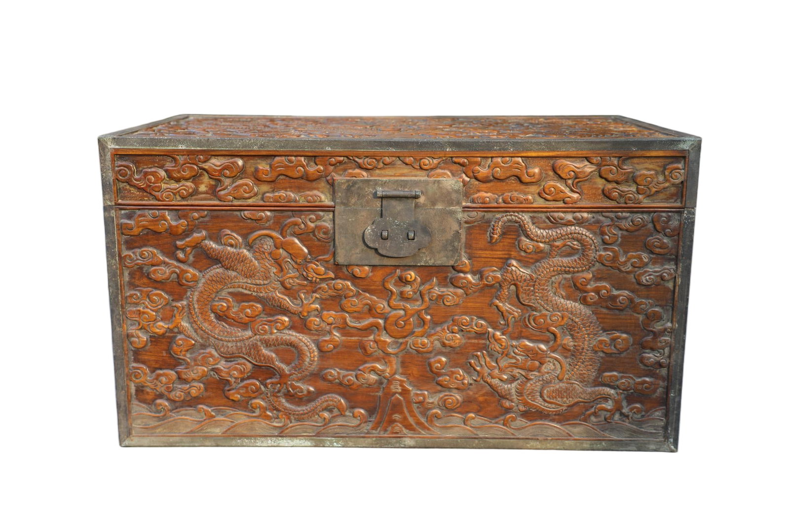Qing Dynasty Huanghua Pear Wrapped in Bronze Edged Dragon Pattern Official Box (1 of 7)