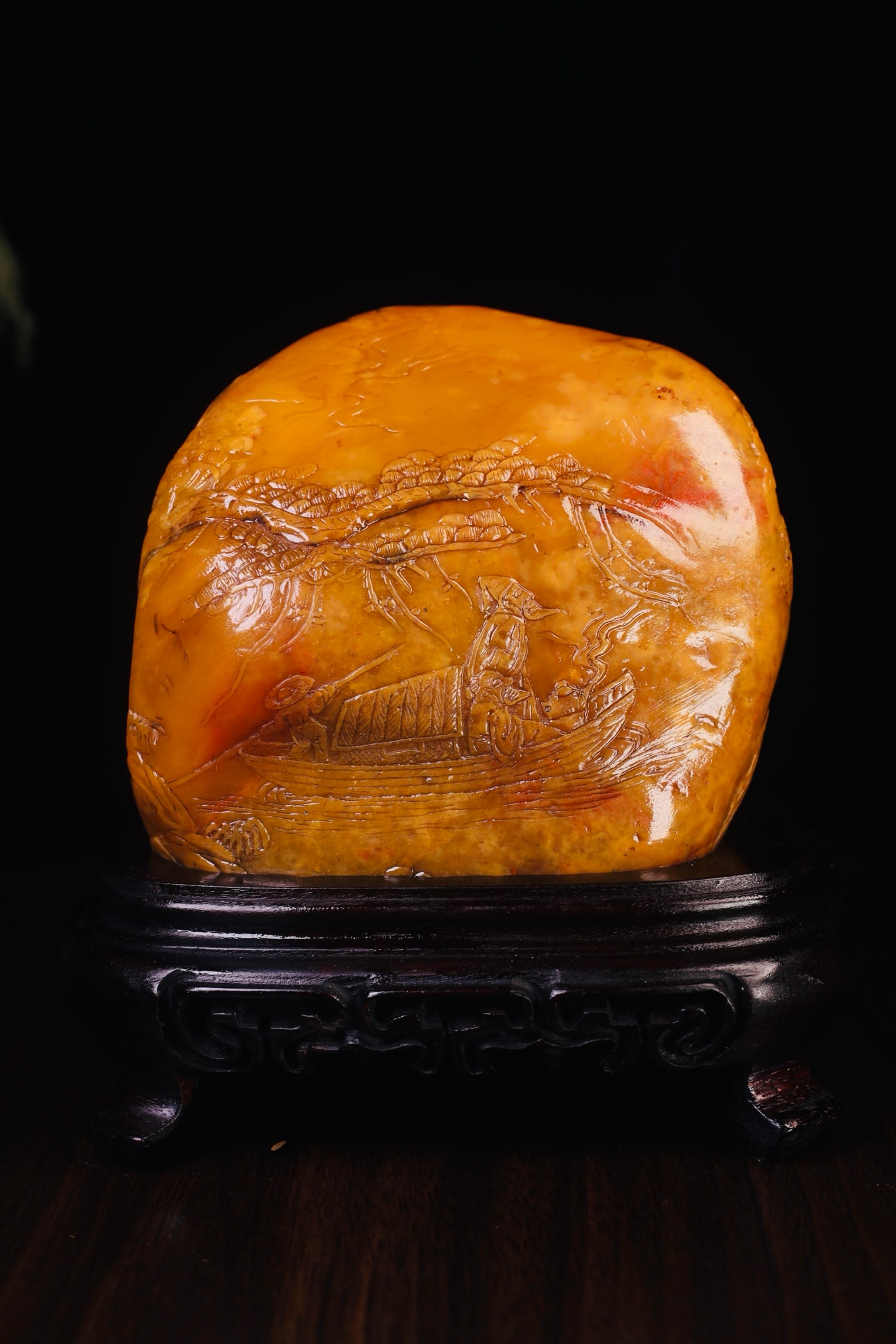 Qing Dynasty Tianhuang Thin Intent Carving Red Cliff Night Tour Decoration (1 of 8)