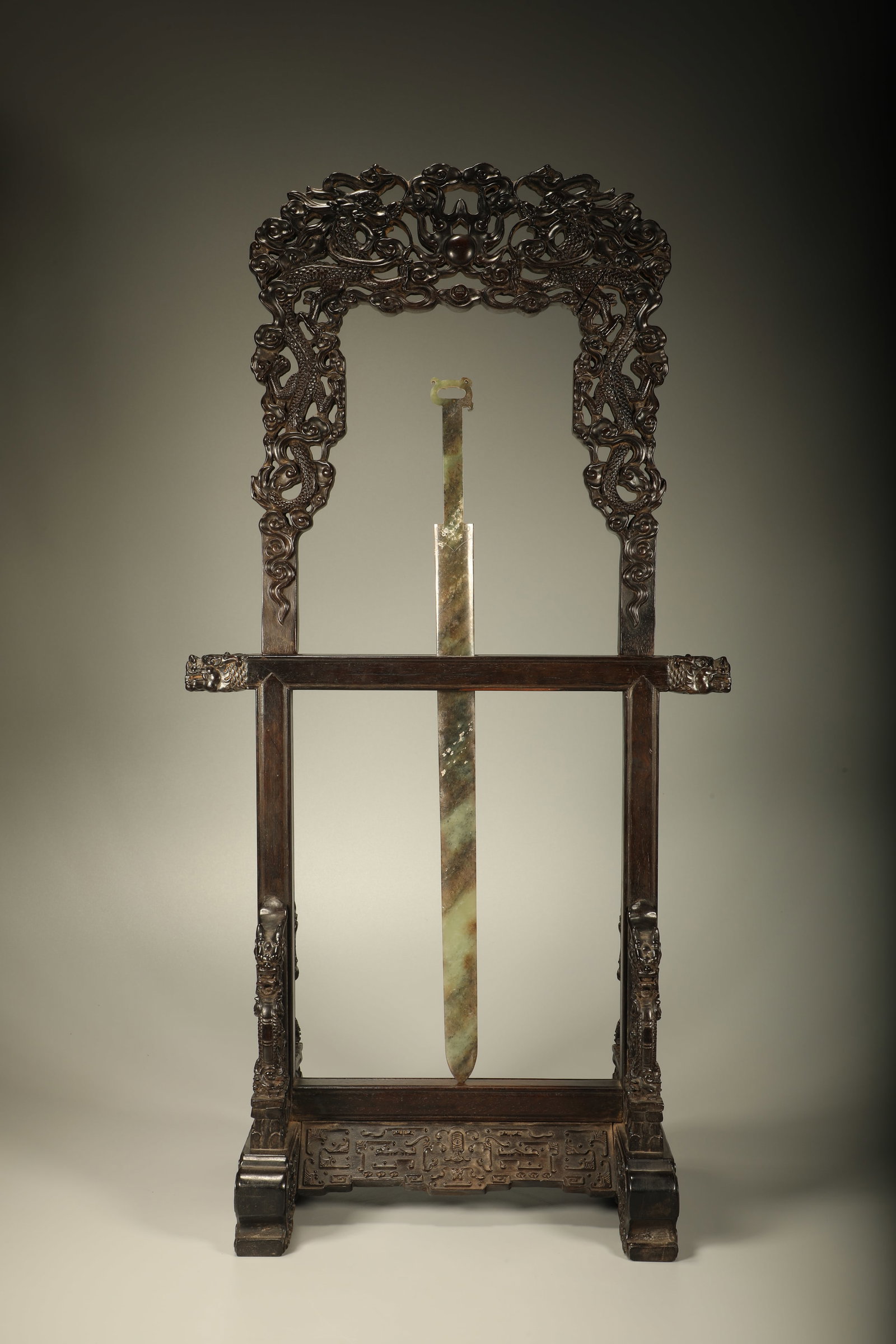 Qing Dynasty Purple Sandalwood Carving Dragon Pattern Jade Sword Frame (1 of 8)
