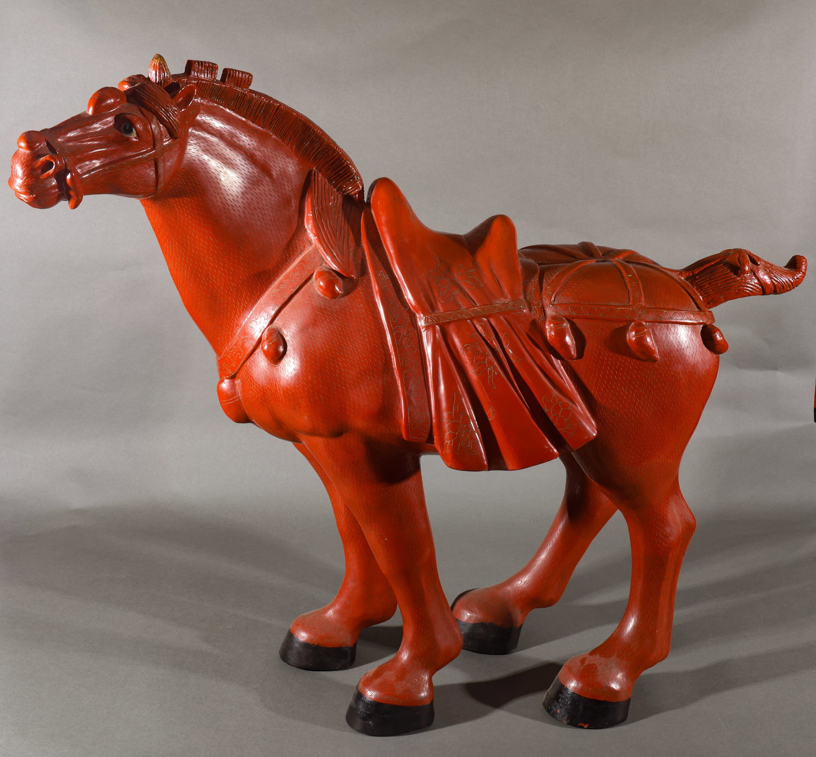 Qing Dynasty carved lacquer horse (1 of 8)