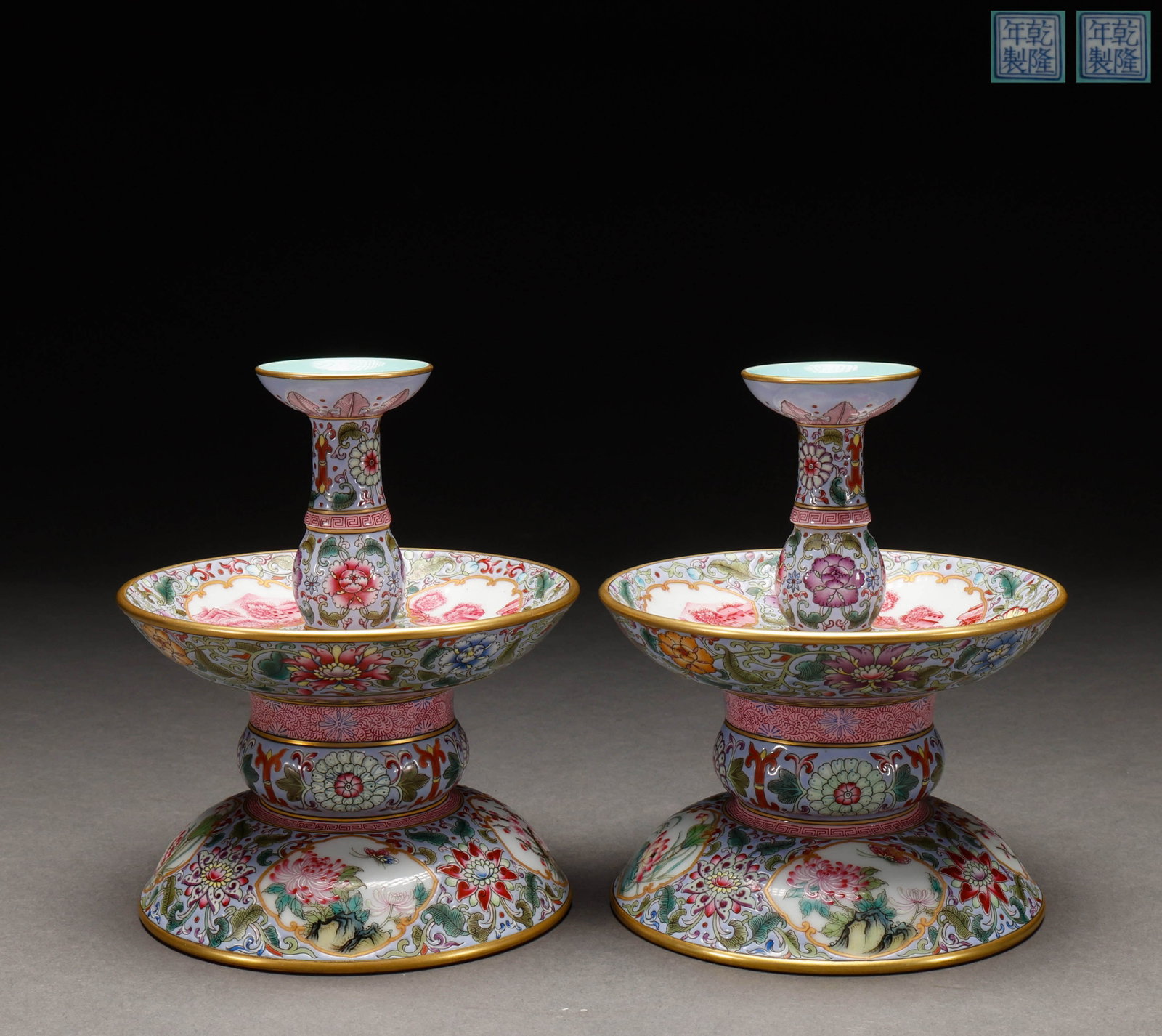 A pair of Qing Dynasty Pink Wrapped Flower Pattern Candlesticks (1 of 8)
