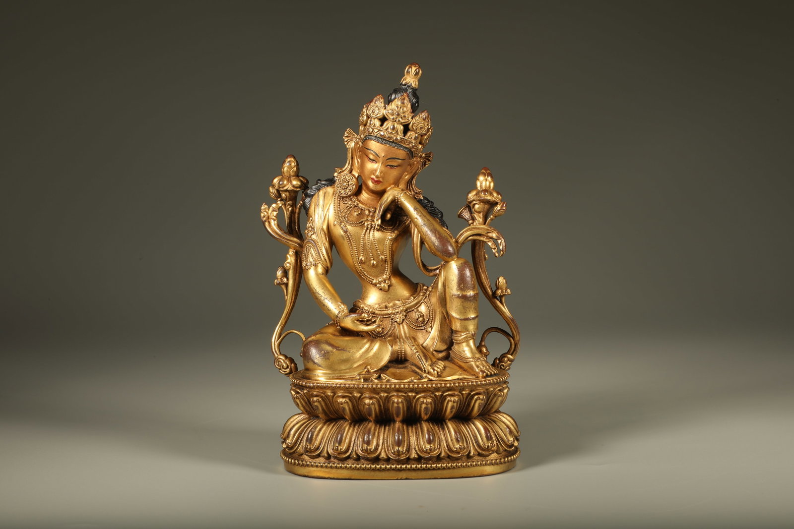 Qing Dynasty Copper Gilded Thinking Guanyin Statue (1 of 6)
