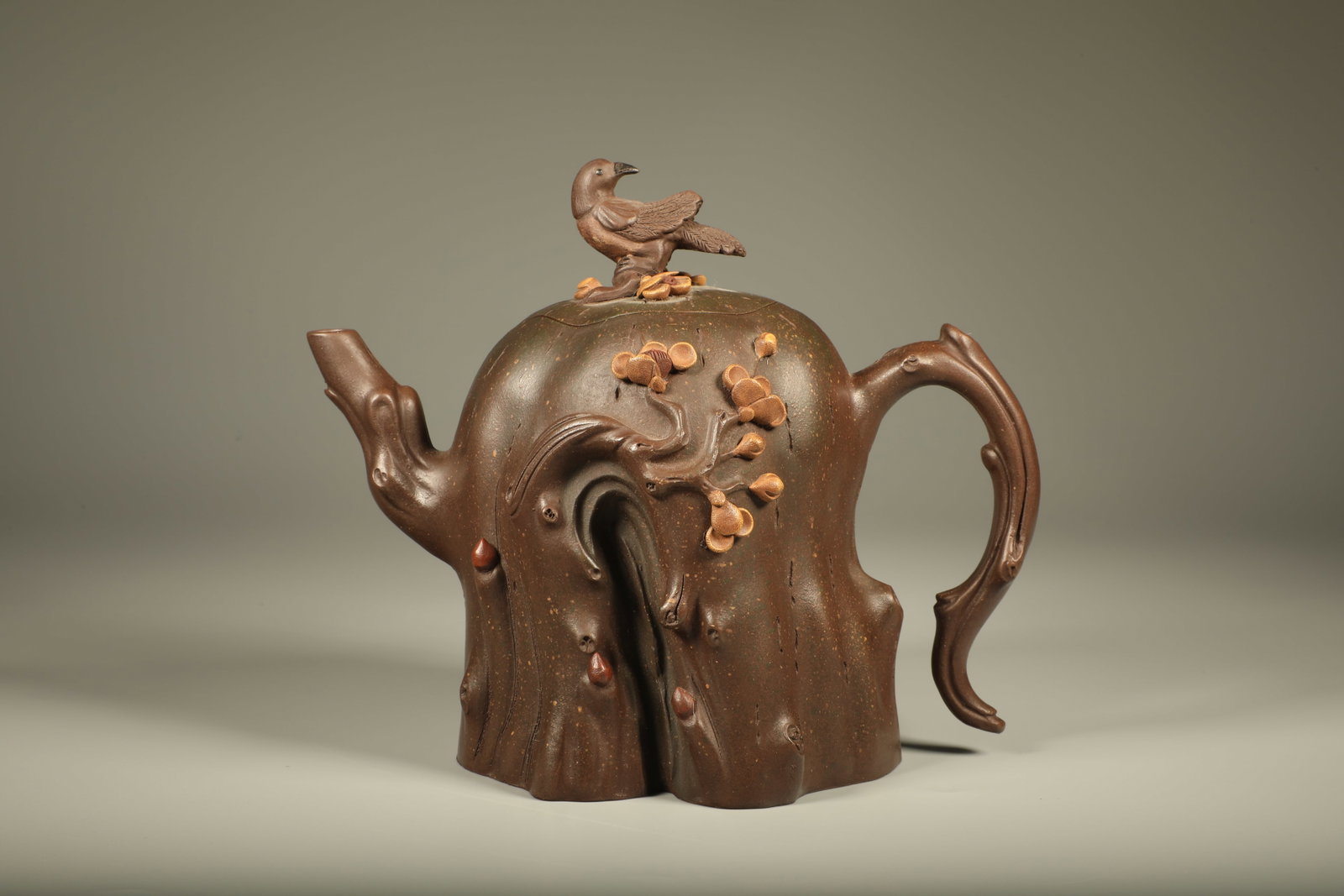 Qing Dynasty Purple Clay Magpie Climbing Plum Pot (1 of 6)