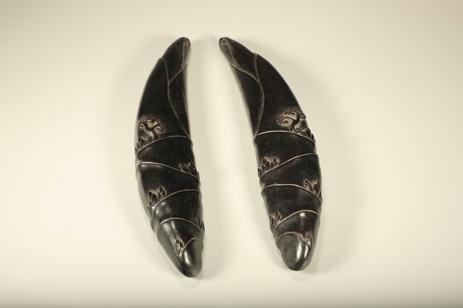 Qing Dynasty Purple Sandalwood Carving Bamboo Shoots Town Size Pair (1 of 7)
