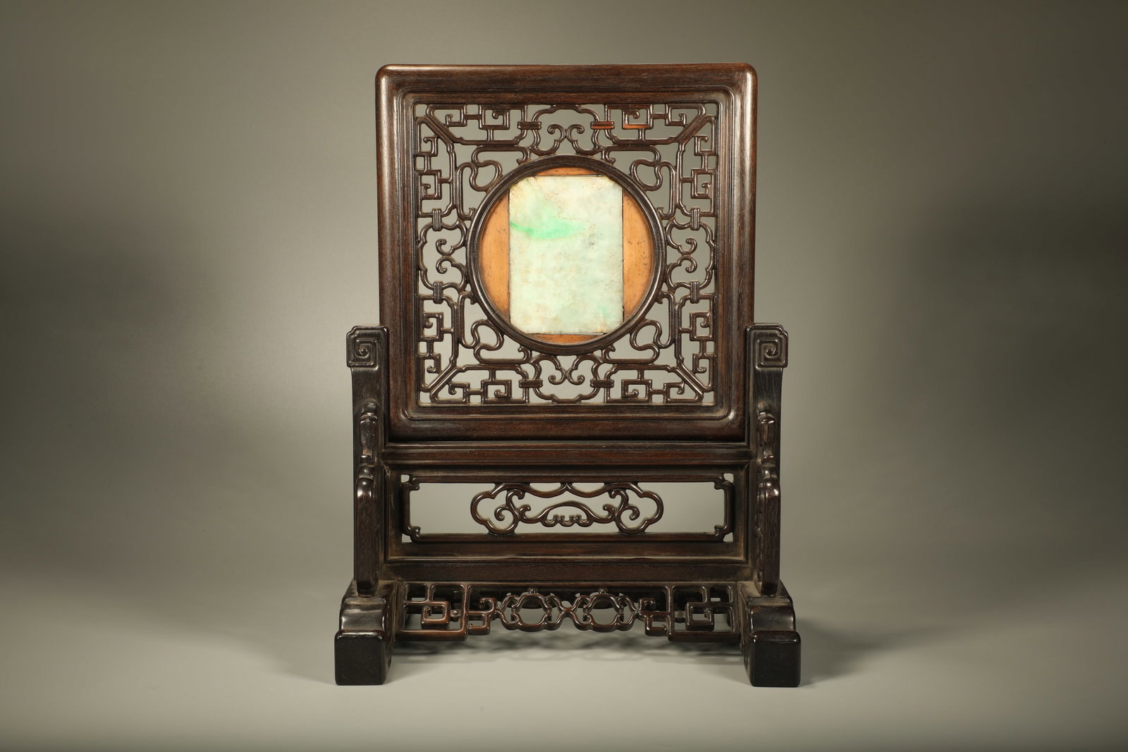Qing Dynasty Purple Sandalwood Embedded Jade Carving Landscape Poetry and Prose Screen Insertion (1 of 7)