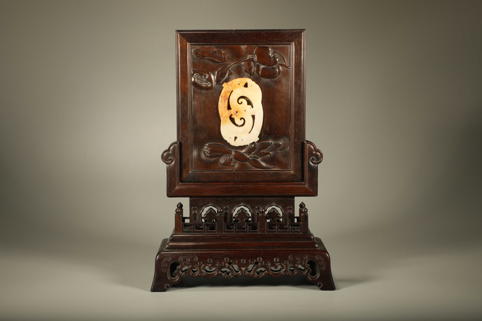 Qing Dynasty Purple Sandalwood with Jade Carving and Dragon Pattern Screen Insertion (1 of 8)