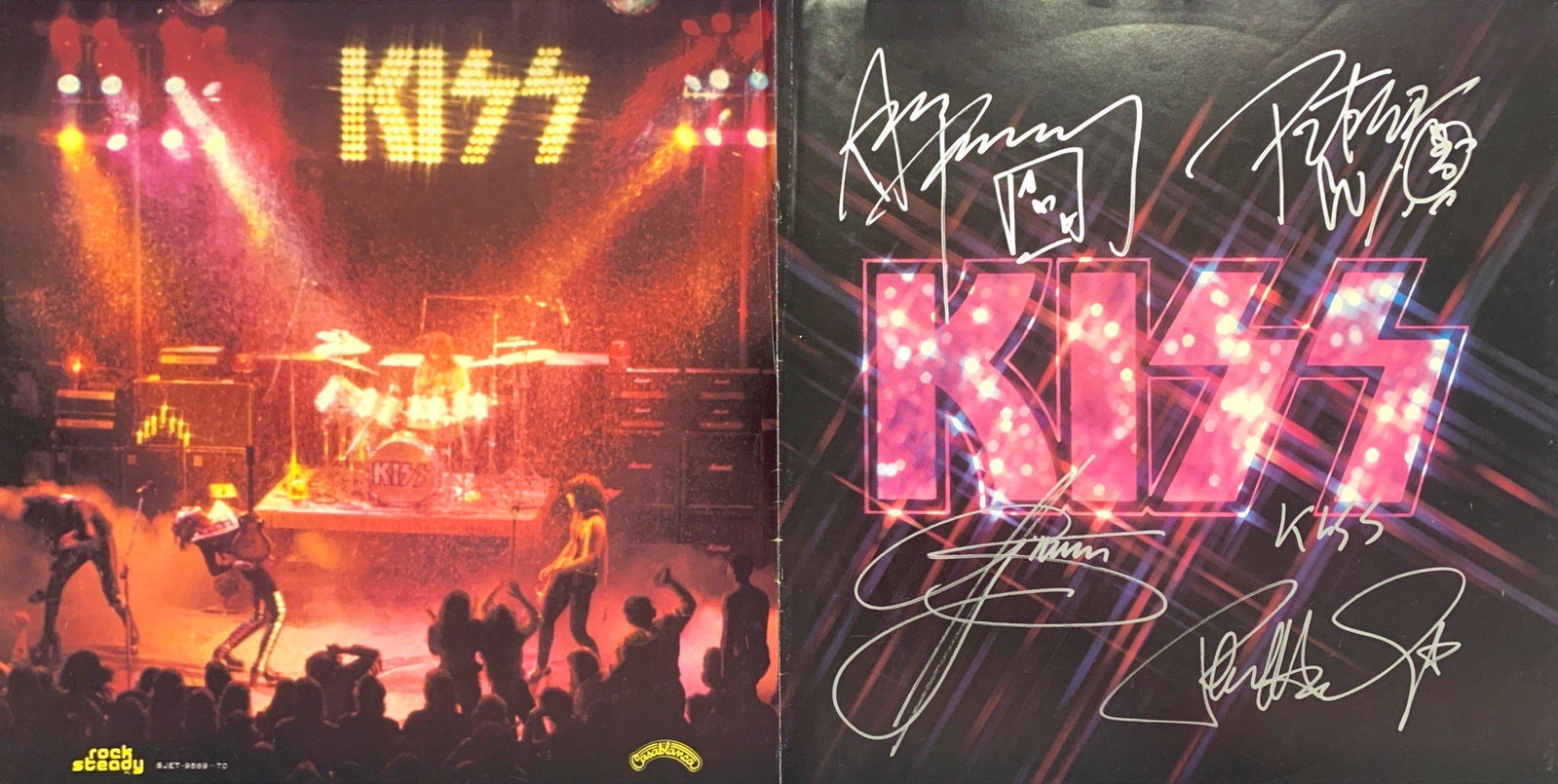 Autograph KISS Vinyl Booklet: Category: CollectiblesAutograph: Paul Stanley, Gene Simmons, Ace Frehley, Peter Criss Item Condition: Brand New