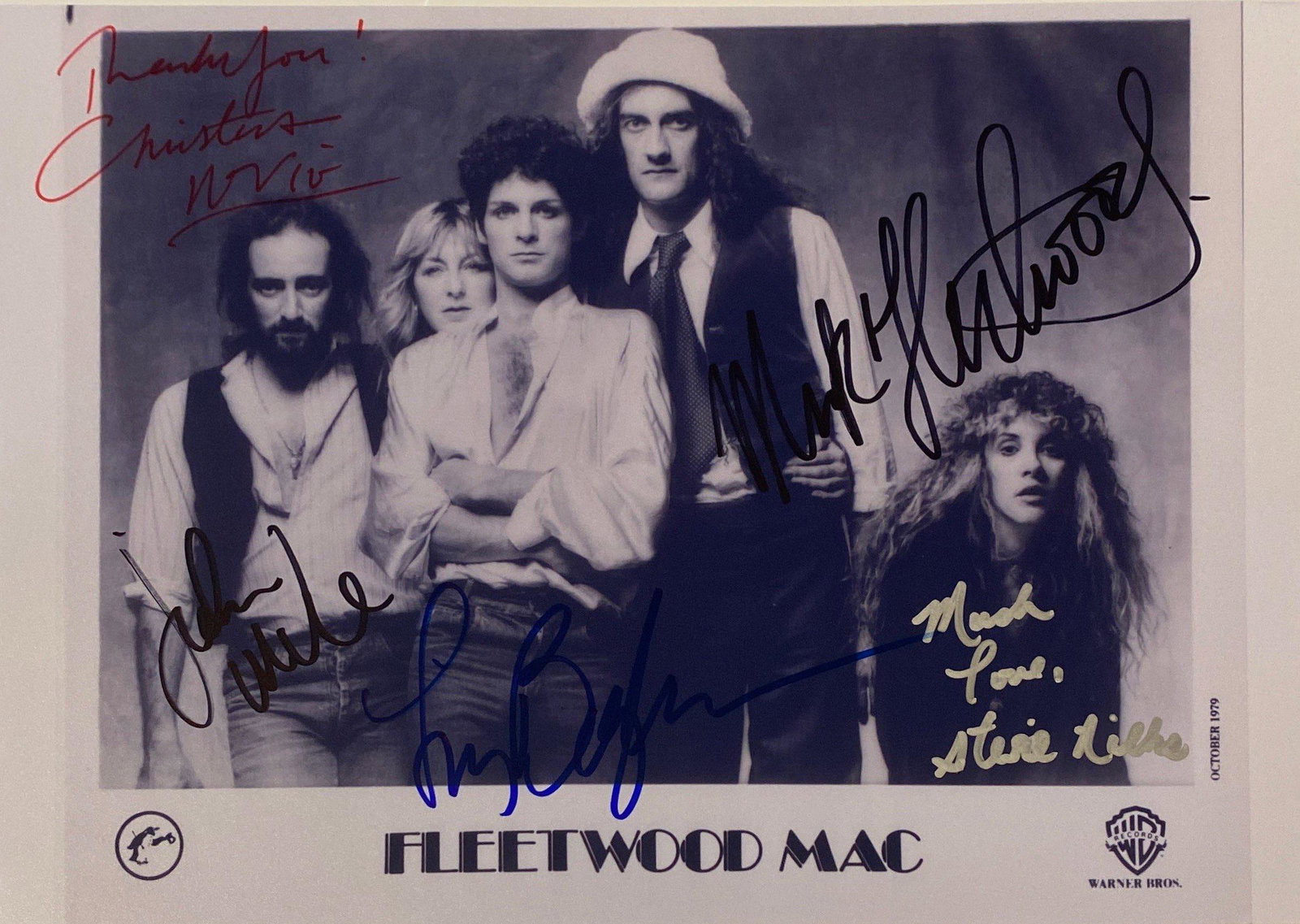 Autograph Flectwood Mac Photo: Category: CollectiblesAutograph: Stevie Nicks, Christine McVie, Lindsey Buckingham, Mick Fleetwood, John McVie Item Condition: Brand New