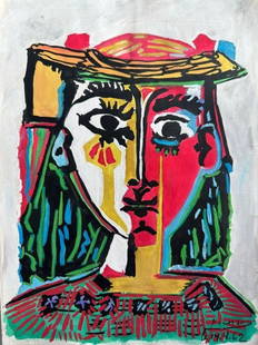 Pablo Picasso (Oil on Paper) in the style of: Pablo Picasso appears in Upper Right. Rendered in the Cubist style of Pablo Picasso. Technique: Oil on Canvas Painting. Measures: 8 x 12 Inches. Provenance: Private Collector. A Certificate