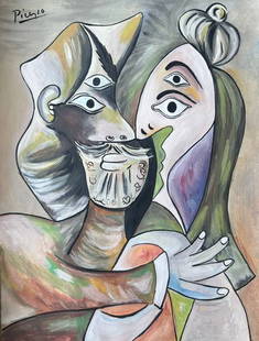 Pablo Picasso (Mixed media on Paper Painting) in the style of: Rendered in the Cubist style of Pablo Picasso. Technique: Mixed media on Paper Painting. Measures: 11 x 8 Inches. Provenance: Private Collector. "In the style of" means after the artist. Picasso